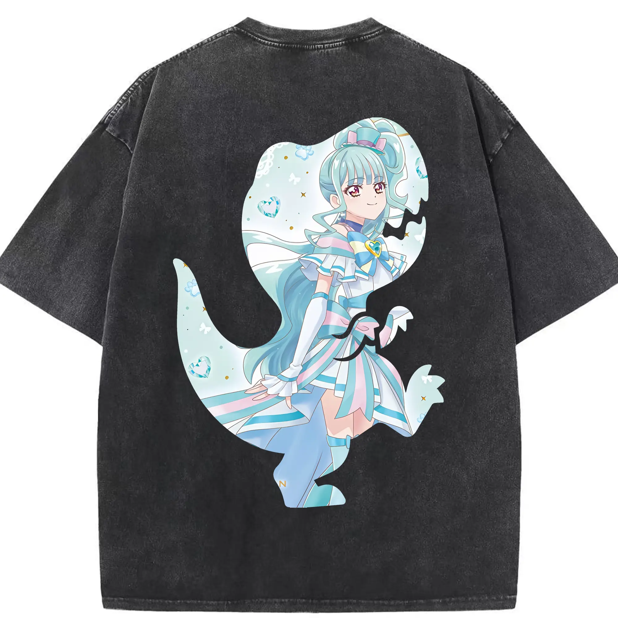 わんだふるぷりきゅあ グッズ 猫屋敷まゆ - 綿100％ ヴィンテージ風 半袖Tシャツ ・ 背面プリント ・ 柔らか肌触り ・ 通気性 快適 ・ スポーツ カジュアル 外出用