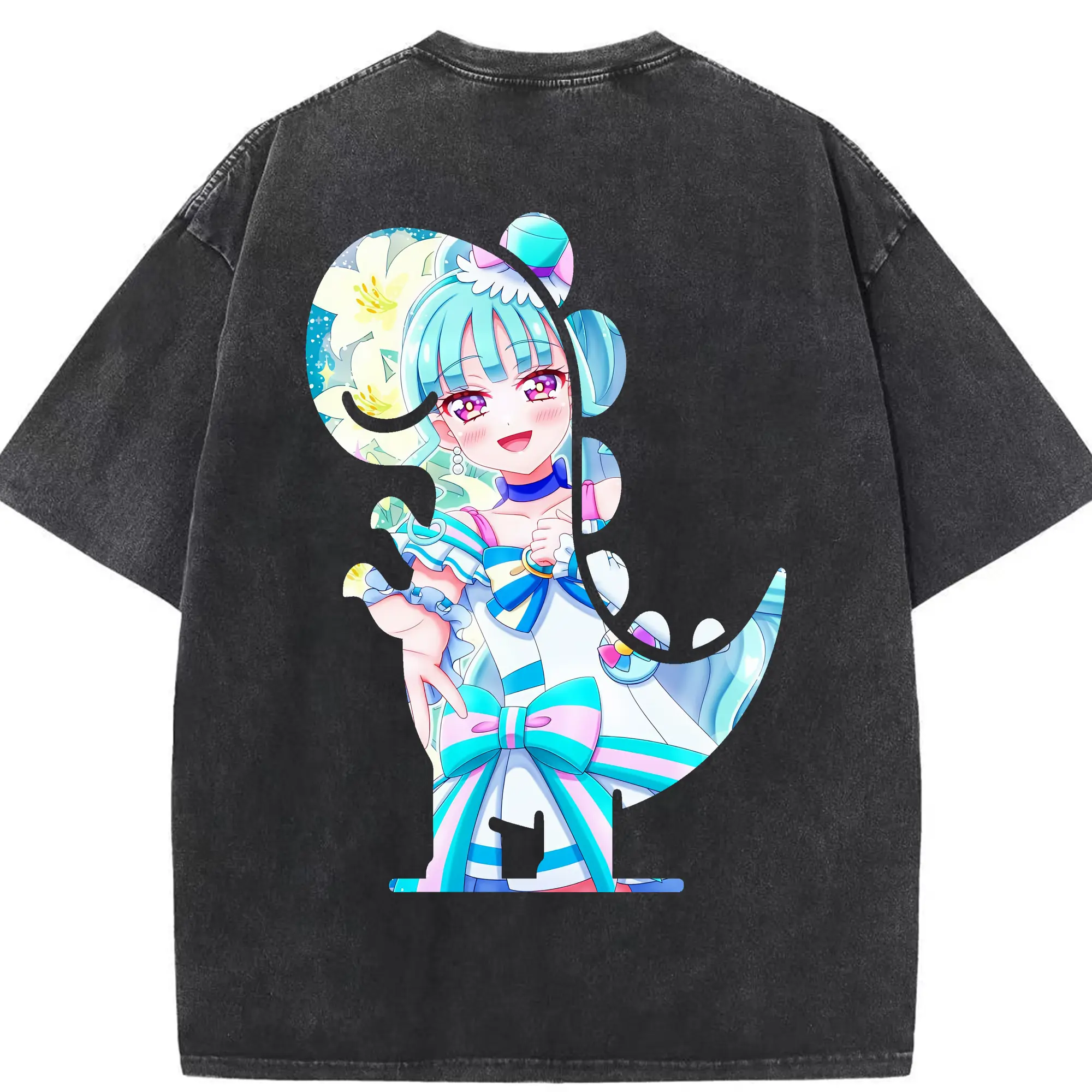 わんだふるぷりきゅあ グッズ 猫屋敷まゆ - 綿100％ ヴィンテージ風 半袖Tシャツ ・ 背面プリント ・ 柔らか肌触り ・ 通気性 快適 ・ スポーツ カジュアル 外出用