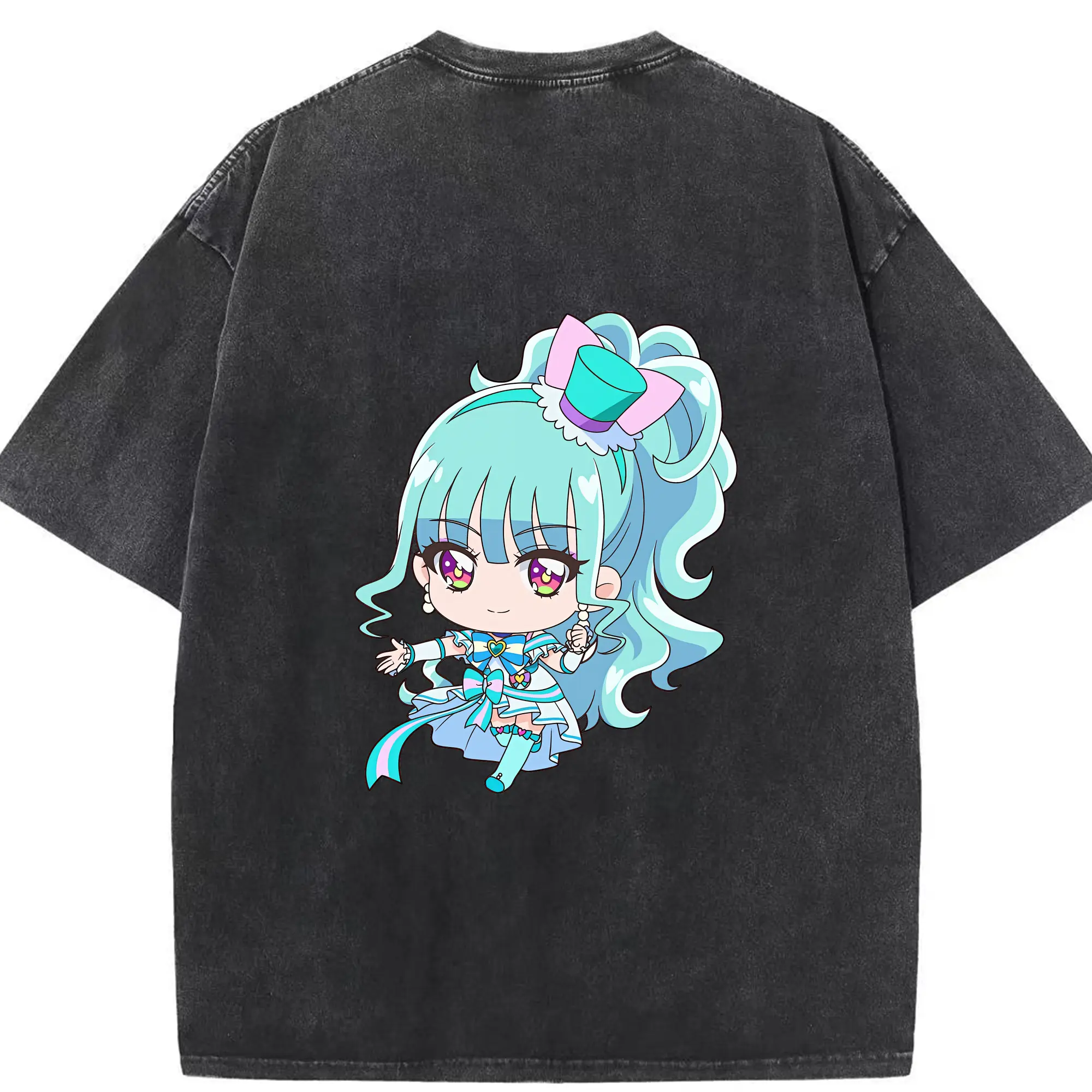 わんだふるぷりきゅあ グッズ 猫屋敷まゆ - 綿100％ ヴィンテージ風 半袖Tシャツ ・ 背面プリント ・ 柔らか肌触り ・ 通気性 快適 ・ スポーツ カジュアル 外出用