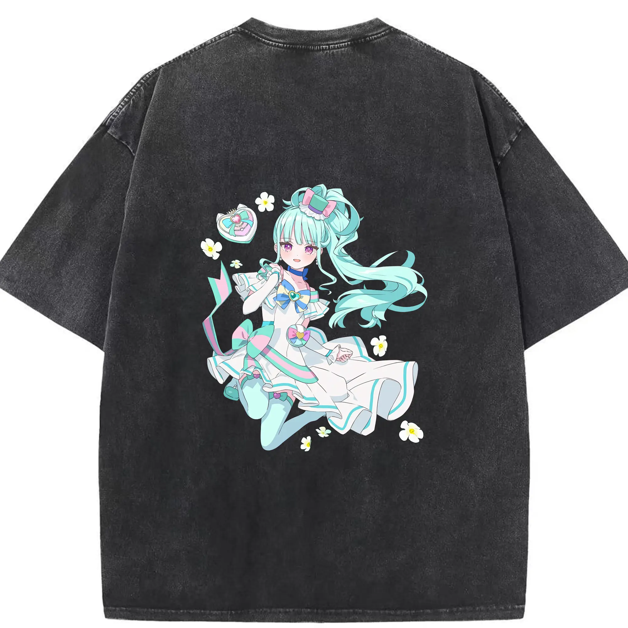 わんだふるぷりきゅあ グッズ 猫屋敷まゆ - 綿100％ ヴィンテージ風 半袖Tシャツ ・ 背面プリント ・ 柔らか肌触り ・ 通気性 快適 ・ スポーツ カジュアル 外出用