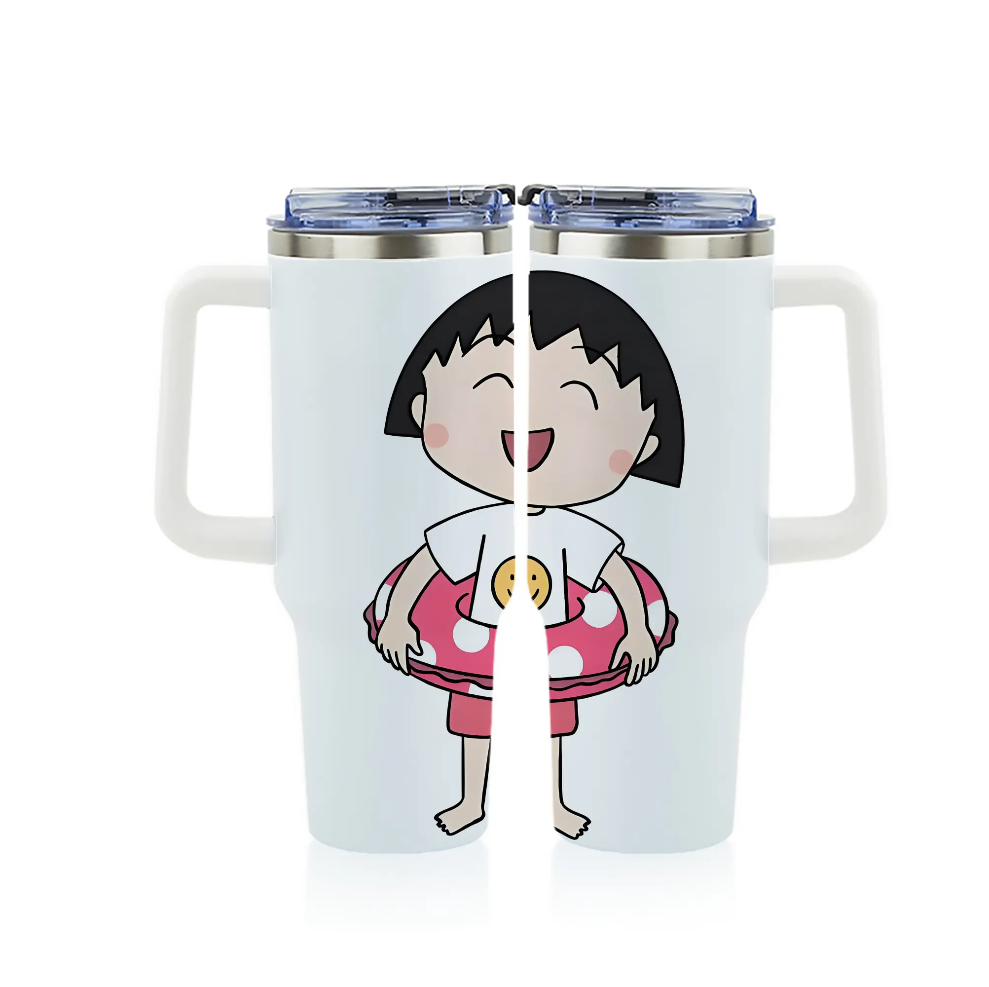 ちびまる子ちゃん グッズ さくら ももこ - 1200mL フルプリント車用タンブラー ・ 304ステンレス 内側 ・ 201ステンレス 外側 ・ 保温 保冷 ・ 通勤 ドライブ アウトドア用