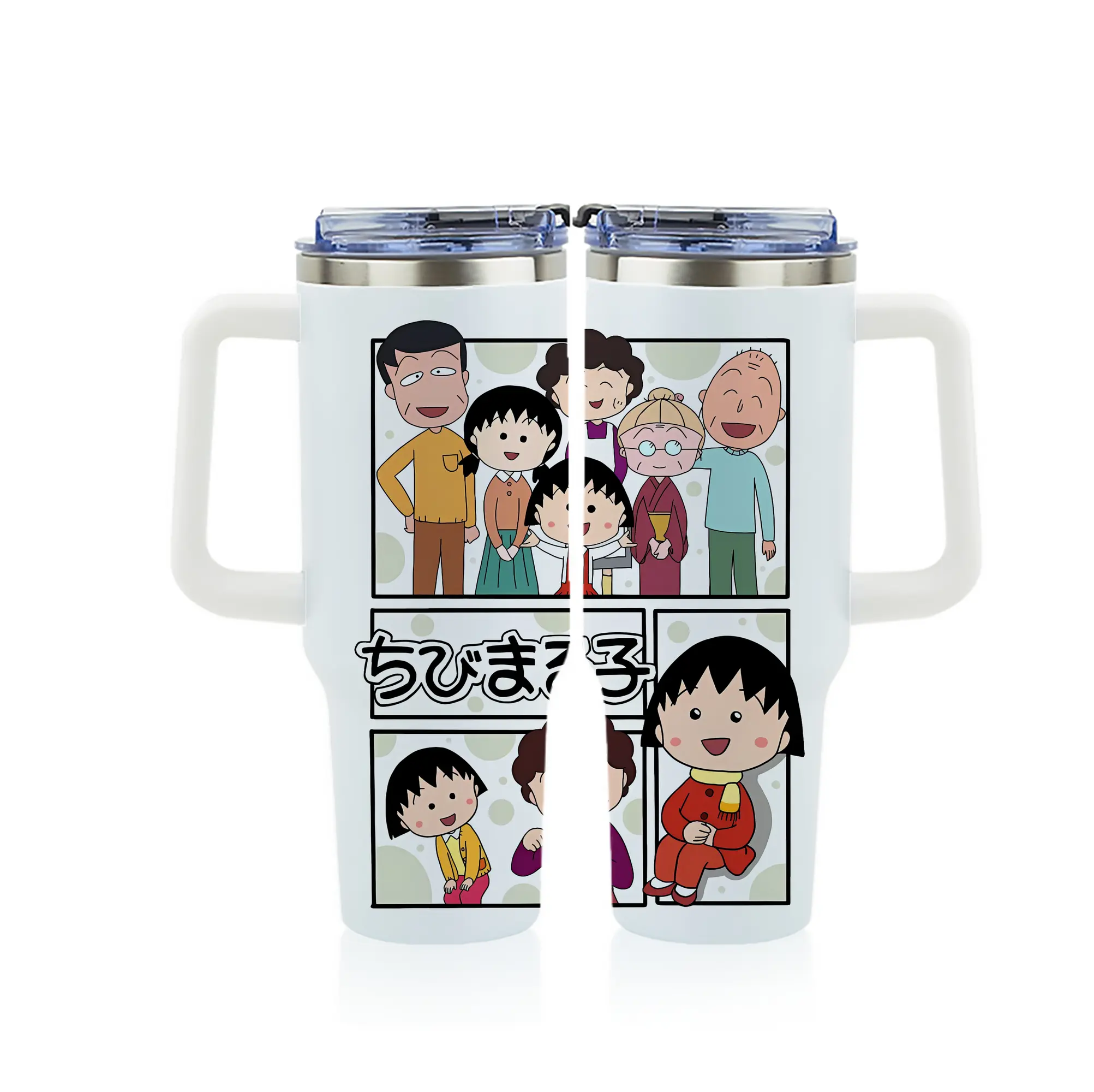 ちびまる子ちゃん グッズ さくら ももこ - 1200mL フルプリント車用タンブラー ・ 304ステンレス 内側 ・ 201ステンレス 外側 ・ 保温 保冷 ・ 通勤 ドライブ アウトドア用