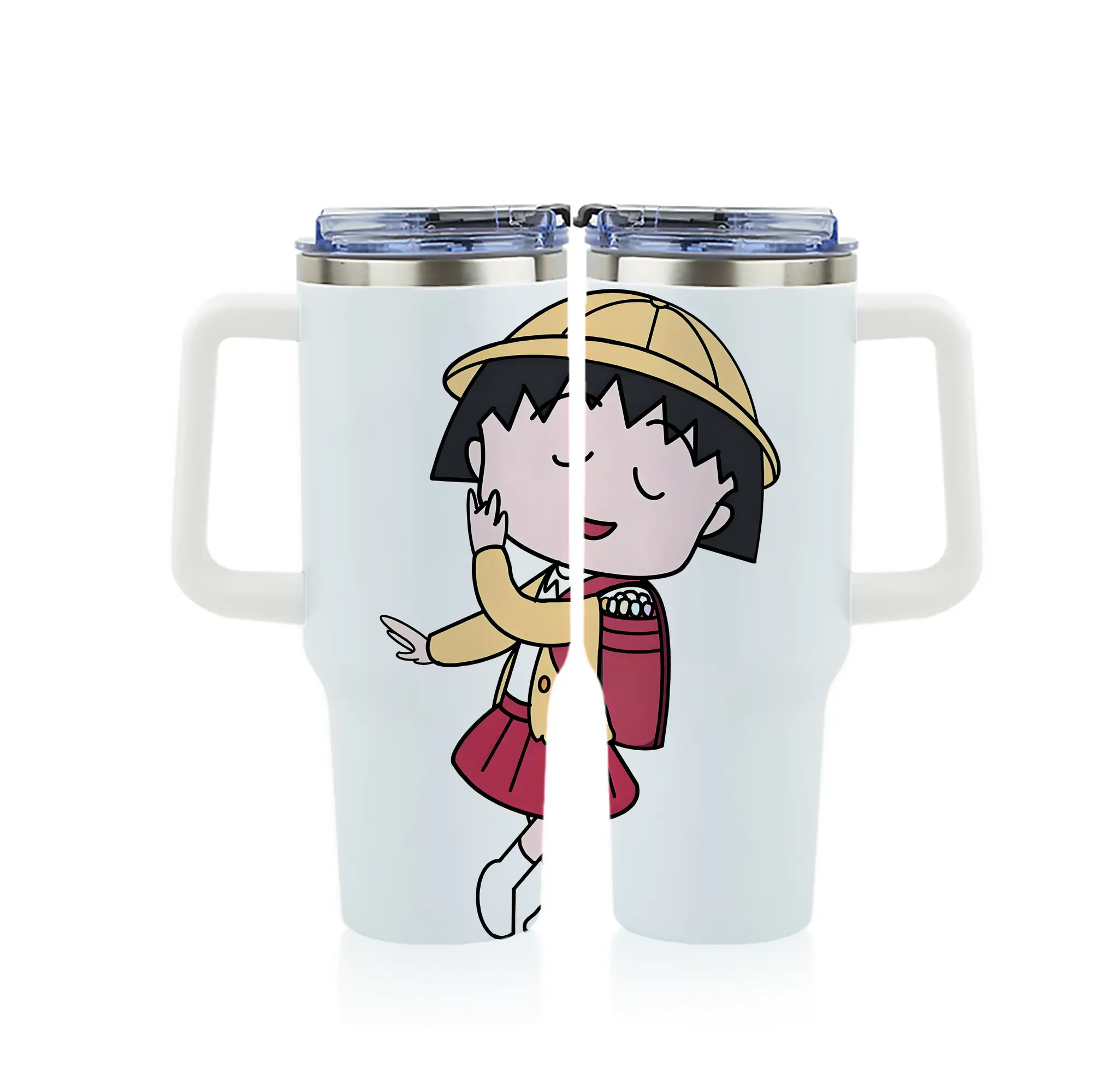 ちびまる子ちゃん グッズ さくら ももこ - 1200mL フルプリント車用タンブラー ・ 304ステンレス 内側 ・ 201ステンレス 外側 ・ 保温 保冷 ・ 通勤 ドライブ アウトドア用