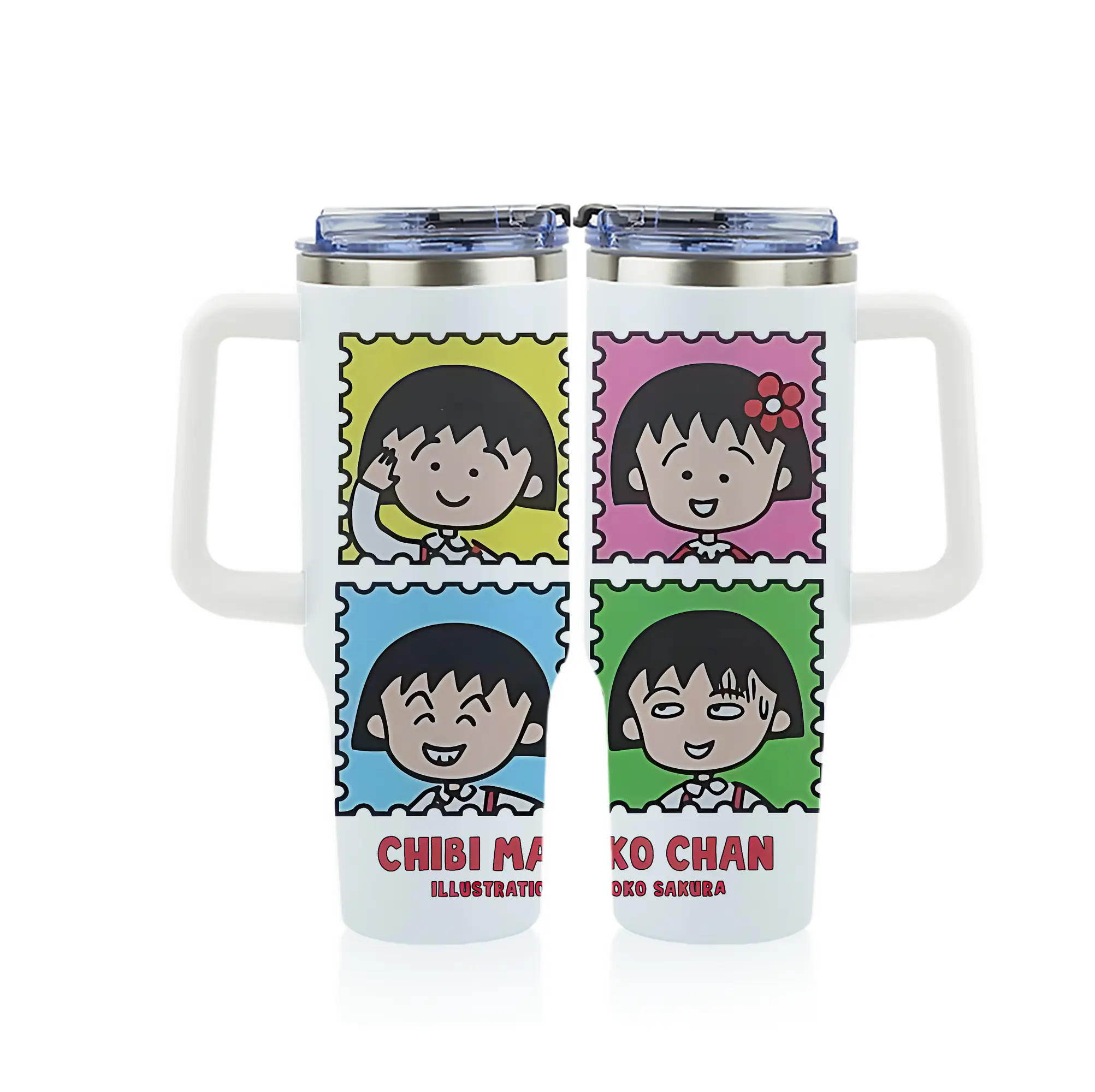 ちびまる子ちゃん グッズ さくら ももこ - 1200mL フルプリント車用タンブラー ・ 304ステンレス 内側 ・ 201ステンレス 外側 ・ 保温 保冷 ・ 通勤 ドライブ アウトドア用