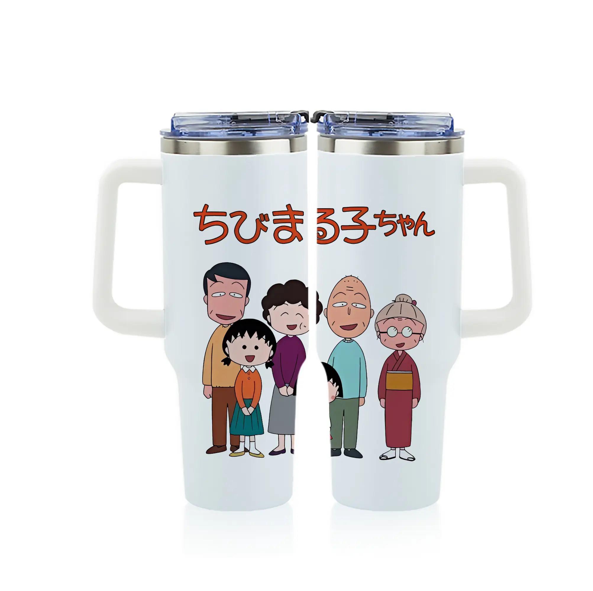 ちびまる子ちゃん グッズ さくら ももこ - 1200mL フルプリント車用タンブラー ・ 304ステンレス 内側 ・ 201ステンレス 外側 ・ 保温 保冷 ・ 通勤 ドライブ アウトドア用