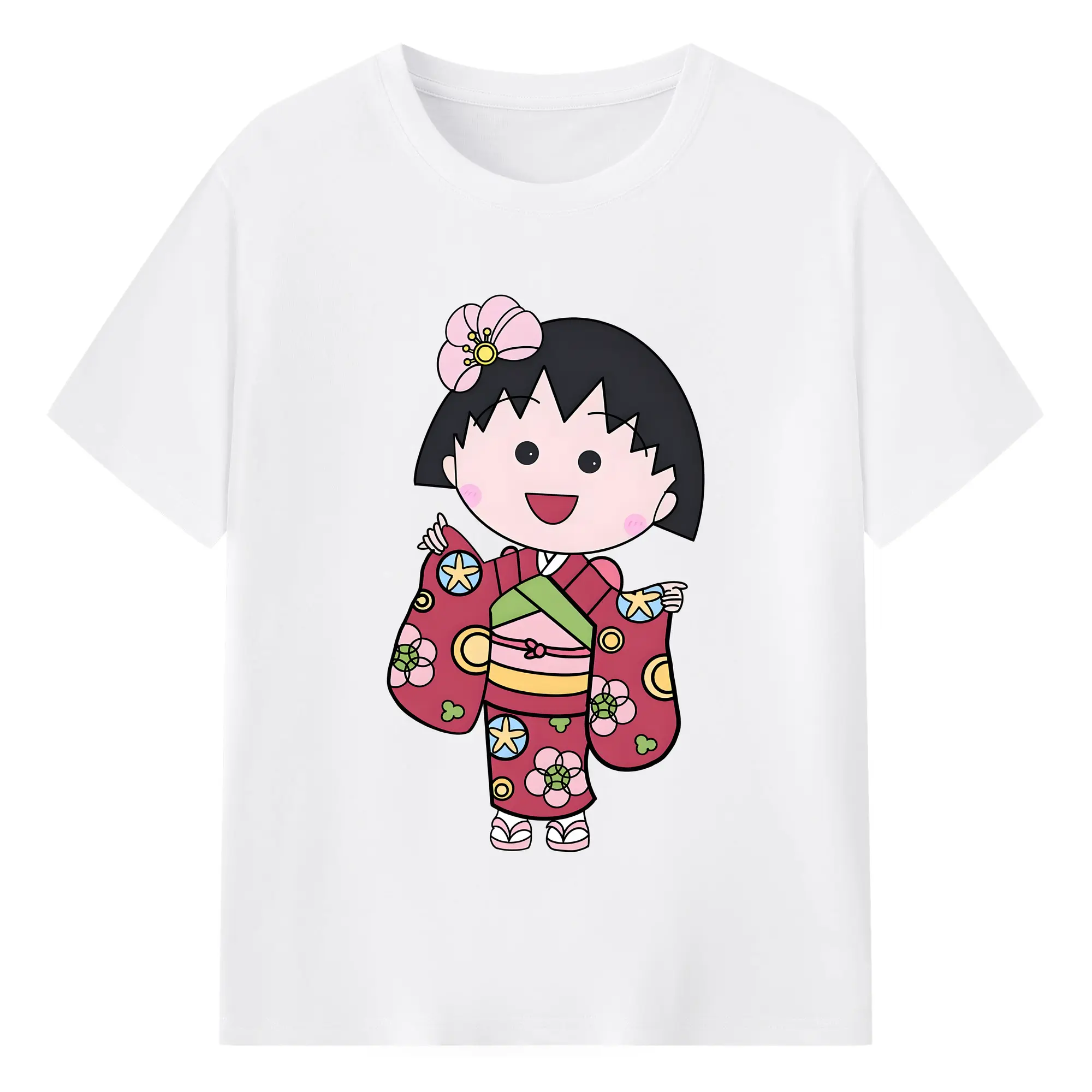 ちびまる子ちゃん グッズ さくら ももこ - 綿100％ 半袖Tシャツ ・ フロントプリント ・ 快適 通気性 ・ 日常使い 散歩 スポーツ用