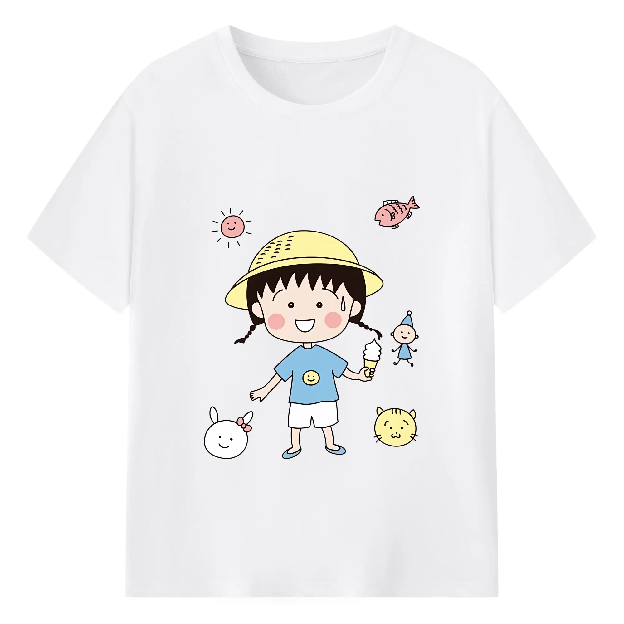 ちびまる子ちゃん グッズ さくら ももこ - 綿100％ 半袖Tシャツ ・ フロントプリント ・ 快適 通気性 ・ 日常使い 散歩 スポーツ用