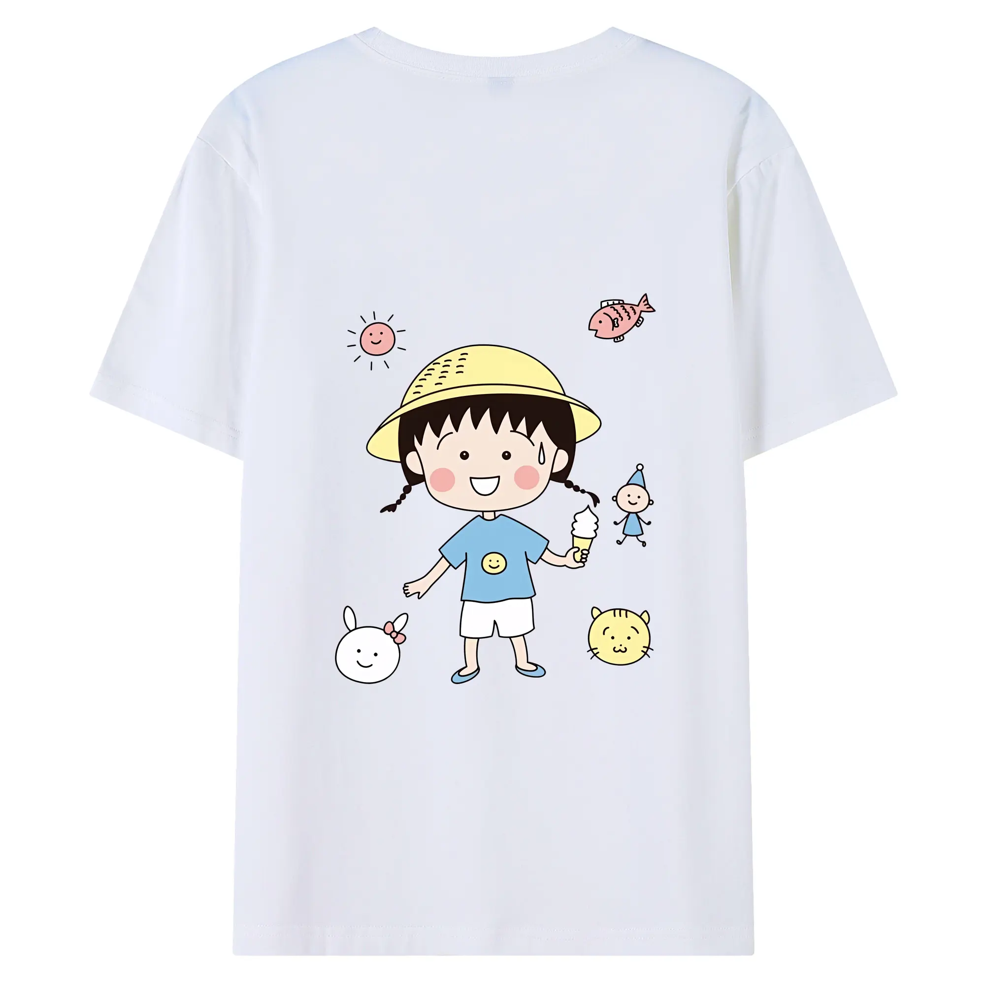 ちびまる子ちゃん グッズ さくら ももこ - 綿100％ 半袖Tシャツ ・ バックプリント ・ 快適 通気性 ・ 日常使い 散歩 スポーツ用