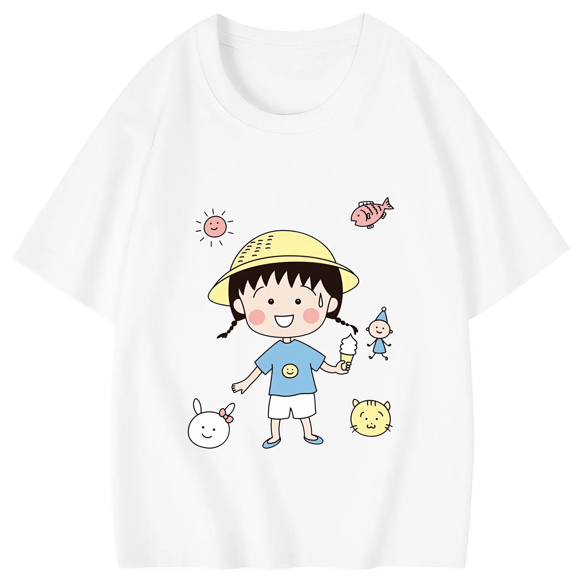 ちびまる子ちゃん グッズ さくら ももこ - 綿100％ キッズTシャツ ・ フロントプリント ・ 快適 通気性 ・ スポーツ カジュアル 散歩用