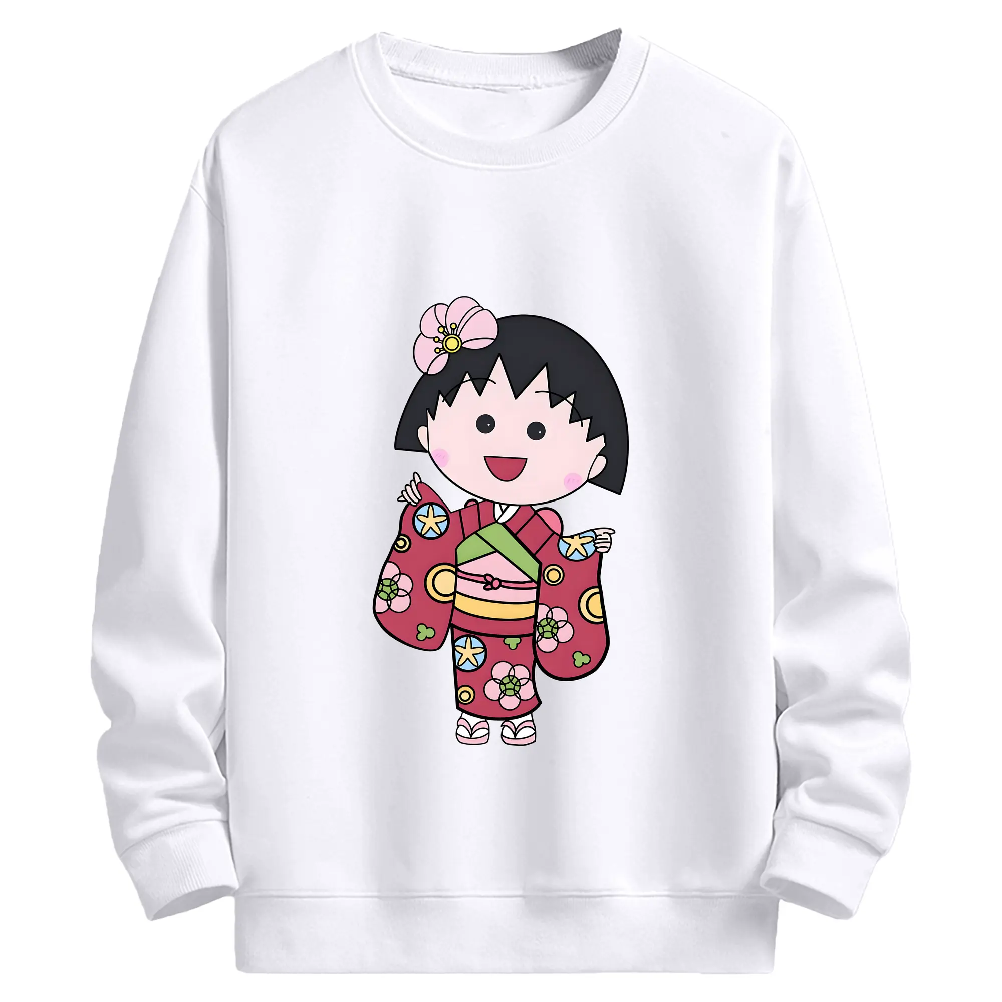 ちびまる子ちゃん グッズ さくら ももこ - 高品質 クルーネック スウェット ・ コットン59％ ポリエステル41％ ・ ユニセックス 長袖 トレーナー ・ カジュアル デイリー スポーツ 散歩用