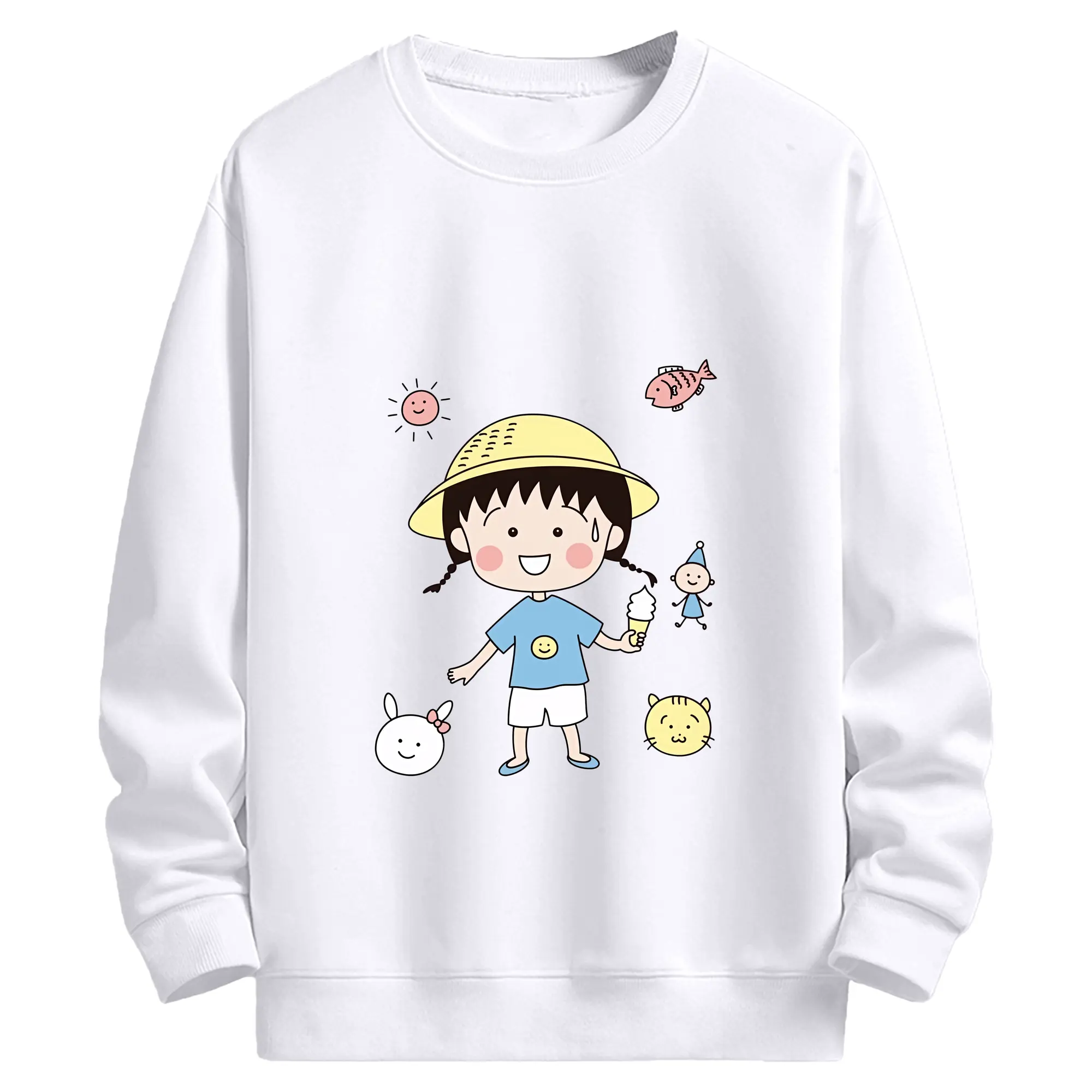 ちびまる子ちゃん グッズ さくら ももこ - 高品質 クルーネック スウェット ・ コットン59％ ポリエステル41％ ・ ユニセックス 長袖 トレーナー ・ カジュアル デイリー スポーツ 散歩用