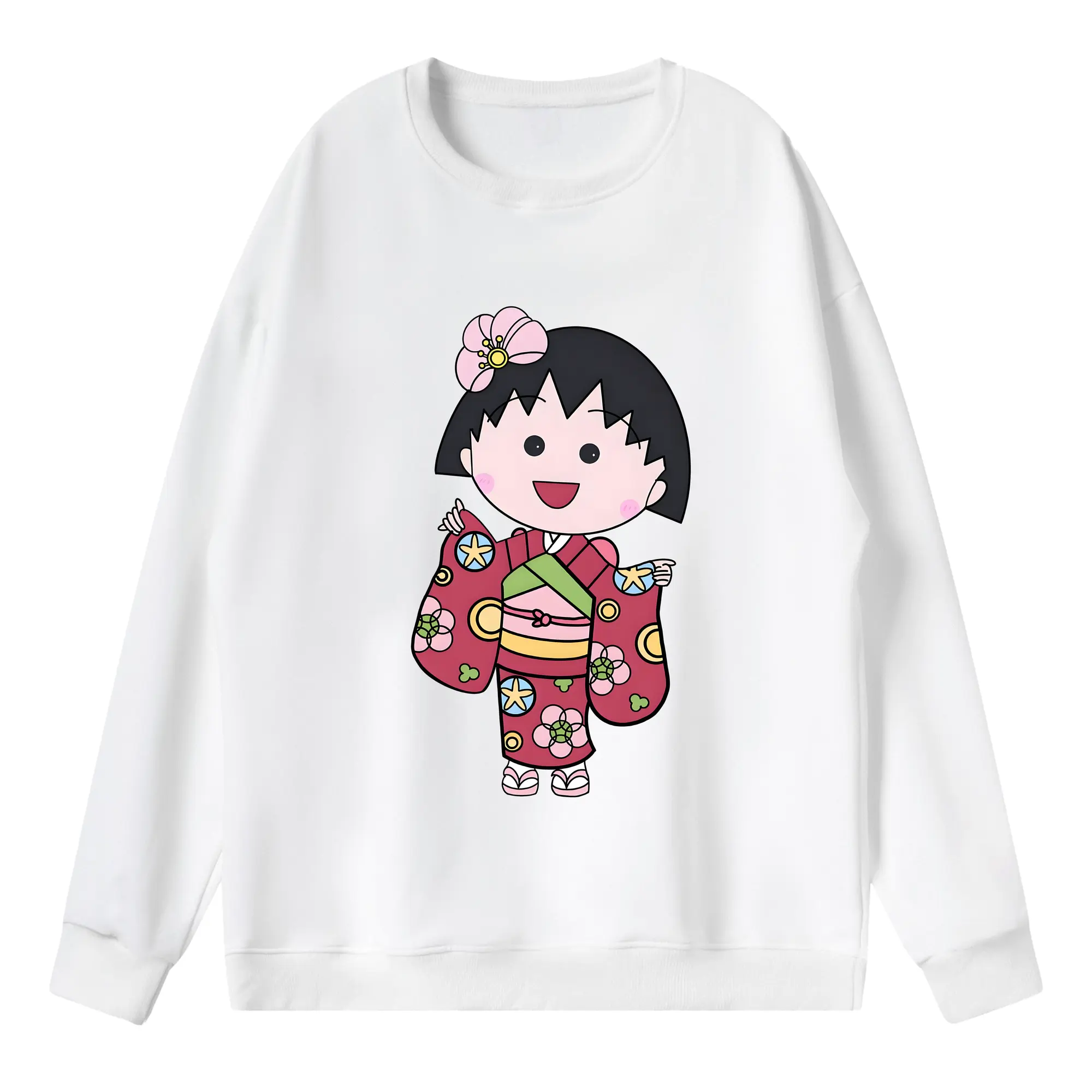 ちびまる子ちゃん グッズ さくら ももこ - 薄手 クルーネック スウェット 裏毛260g · ポリエステル 春秋向け カジュアル 男女兼用 · トレーナー デイリー スポーツ 散歩に最適