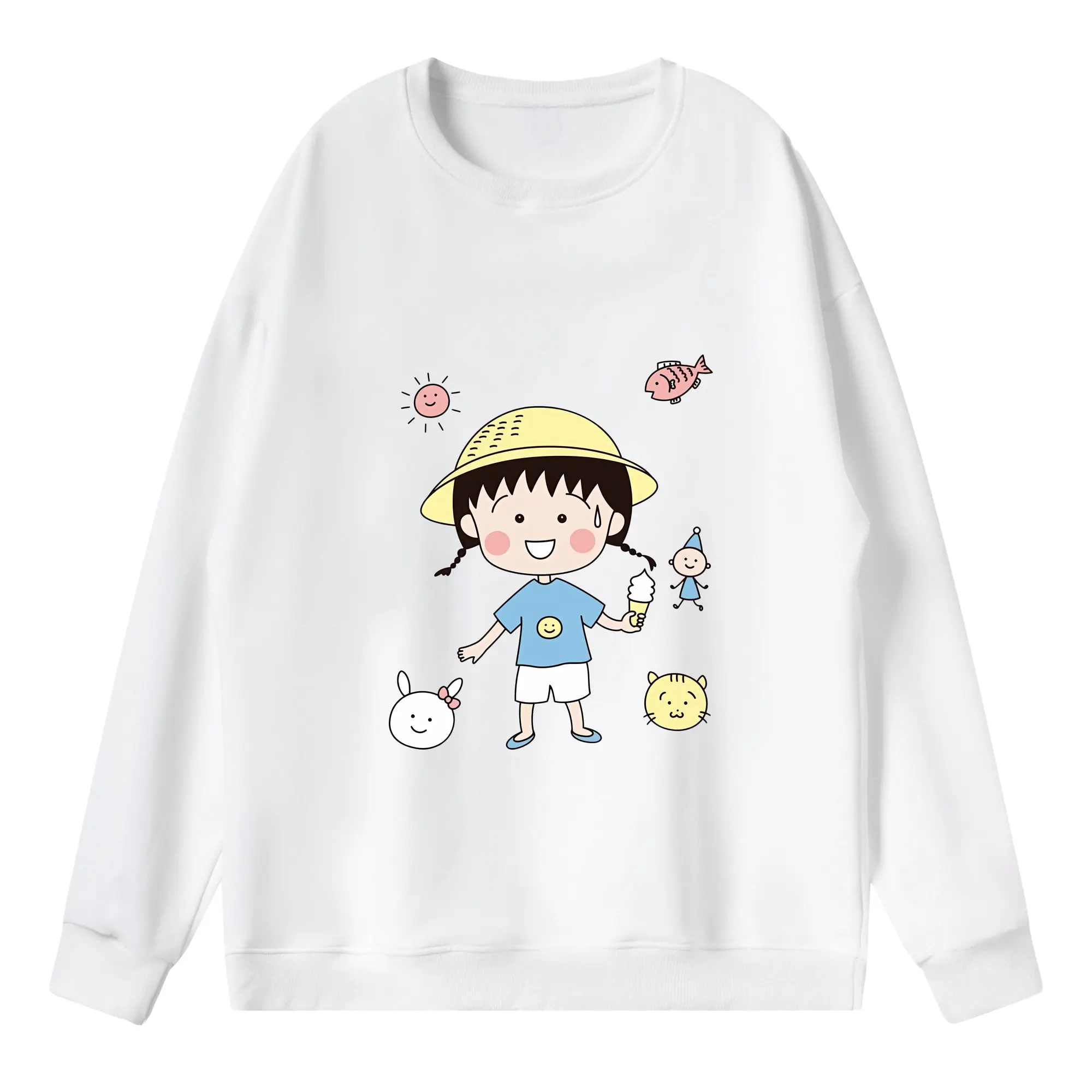 ちびまる子ちゃん グッズ さくら ももこ - 薄手 クルーネック スウェット 裏毛260g · ポリエステル 春秋向け カジュアル 男女兼用 · トレーナー デイリー スポーツ 散歩に最適