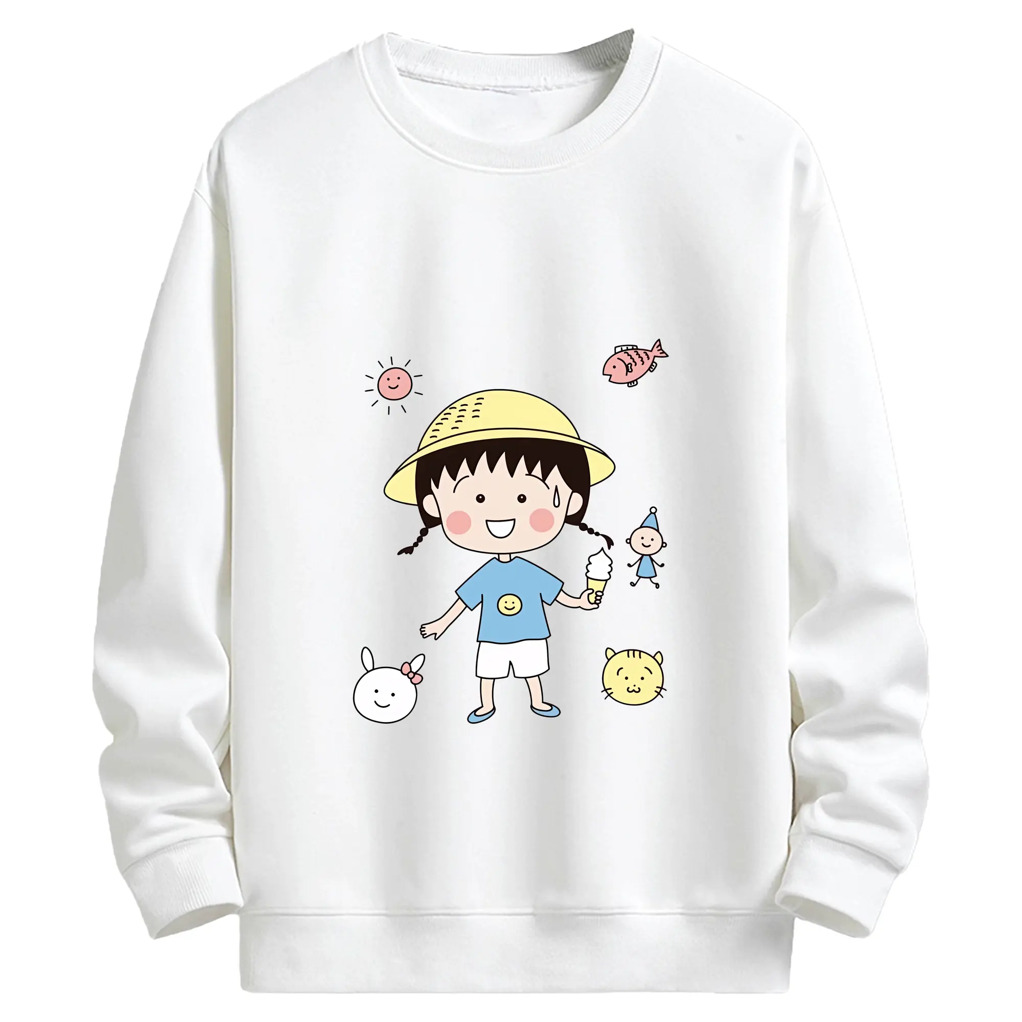 ちびまる子ちゃん グッズ さくら ももこ - キッズ クルーネックスウェットシャツ ・ フロントプリント ・ 綿80％ ポリエステル20％ ・ 快適 通学 スポーツ 日常使い お散歩用