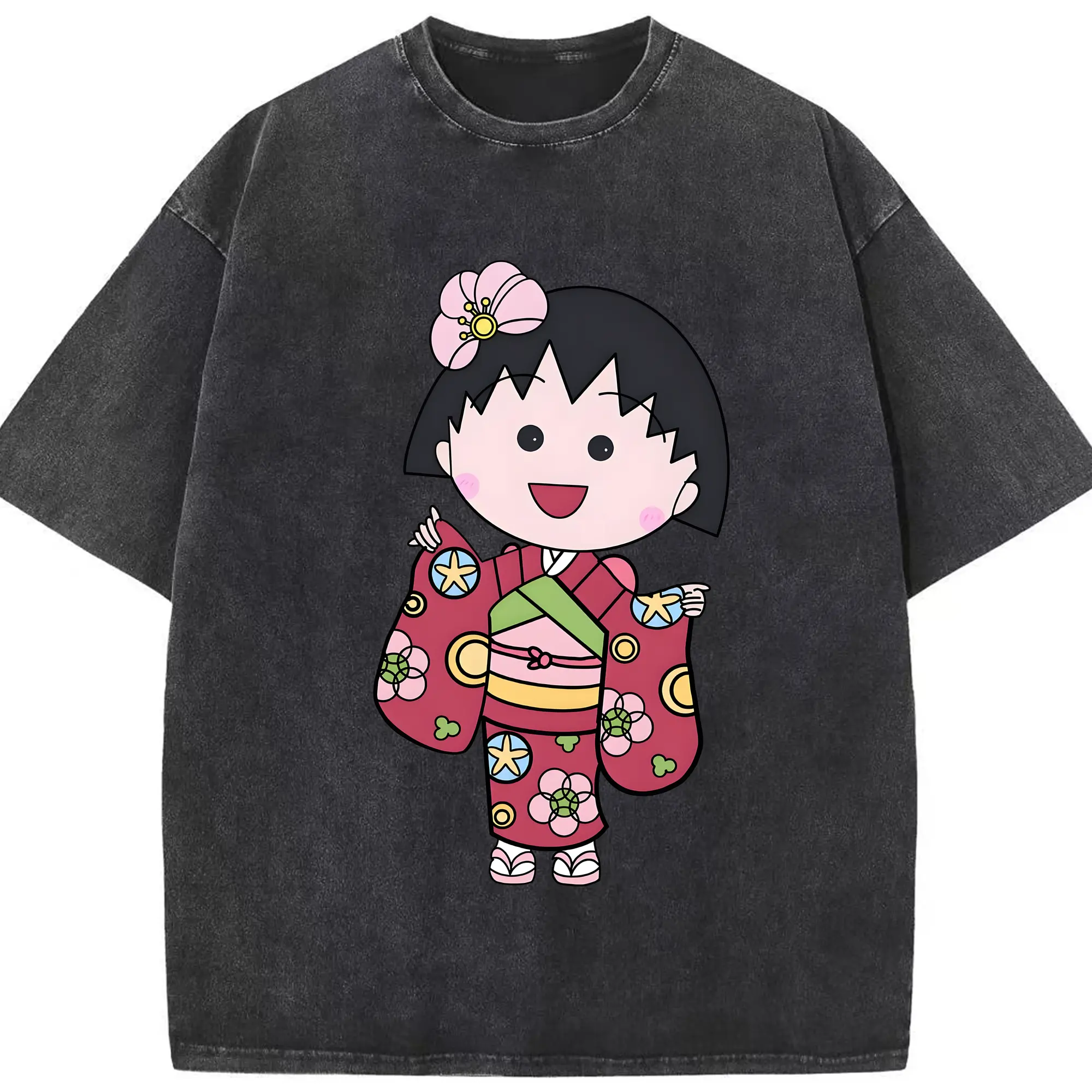 ちびまる子ちゃん グッズ さくら ももこ - 綿100％ ヴィンテージ風 半袖Tシャツ ・ フロントプリント ・ 柔らか肌触り ・ 通気性 快適 ・ スポーツ カジュアル 外出用