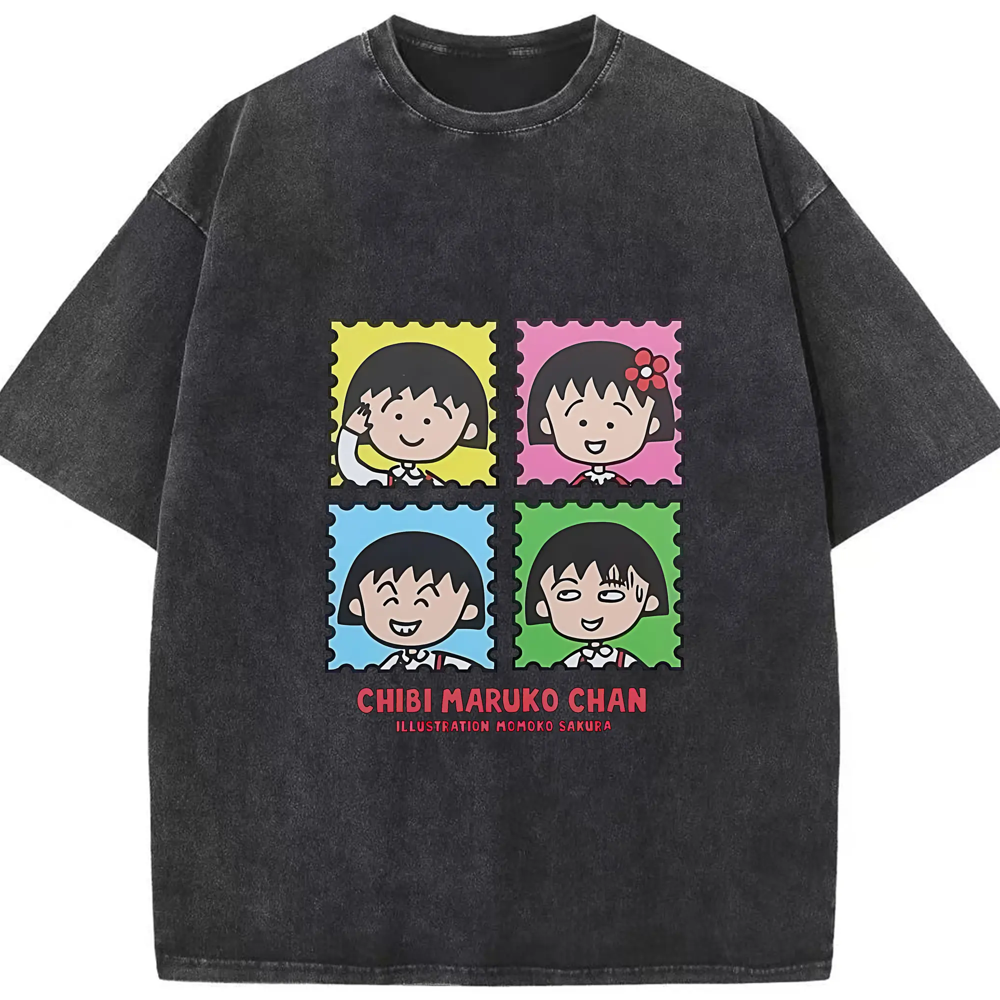 ちびまる子ちゃん グッズ さくら ももこ - 綿100％ ヴィンテージ風 半袖Tシャツ ・ フロントプリント ・ 柔らか肌触り ・ 通気性 快適 ・ スポーツ カジュアル 外出用