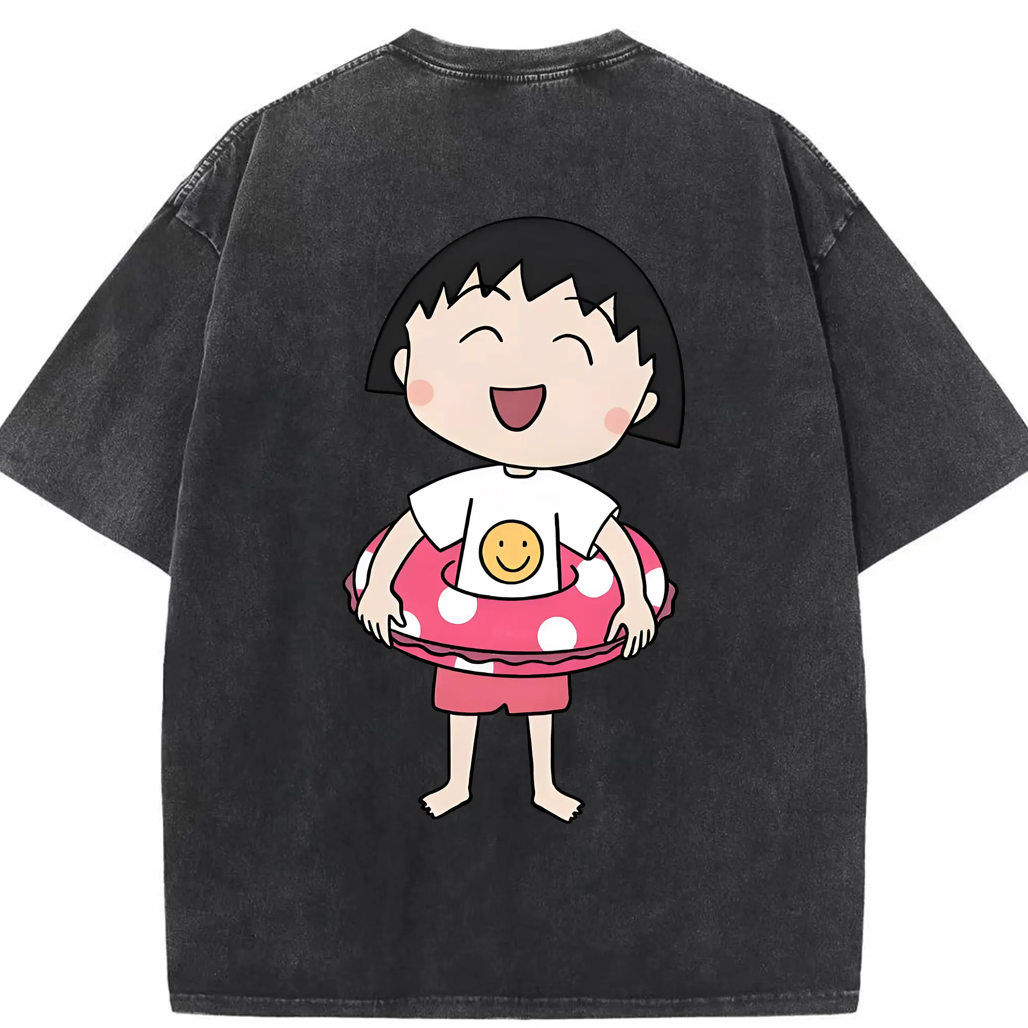 ちびまる子ちゃん グッズ さくら ももこ - 綿100％ ヴィンテージ風 半袖Tシャツ ・ 背面プリント ・ 柔らか肌触り ・ 通気性 快適 ・ スポーツ カジュアル 外出用
