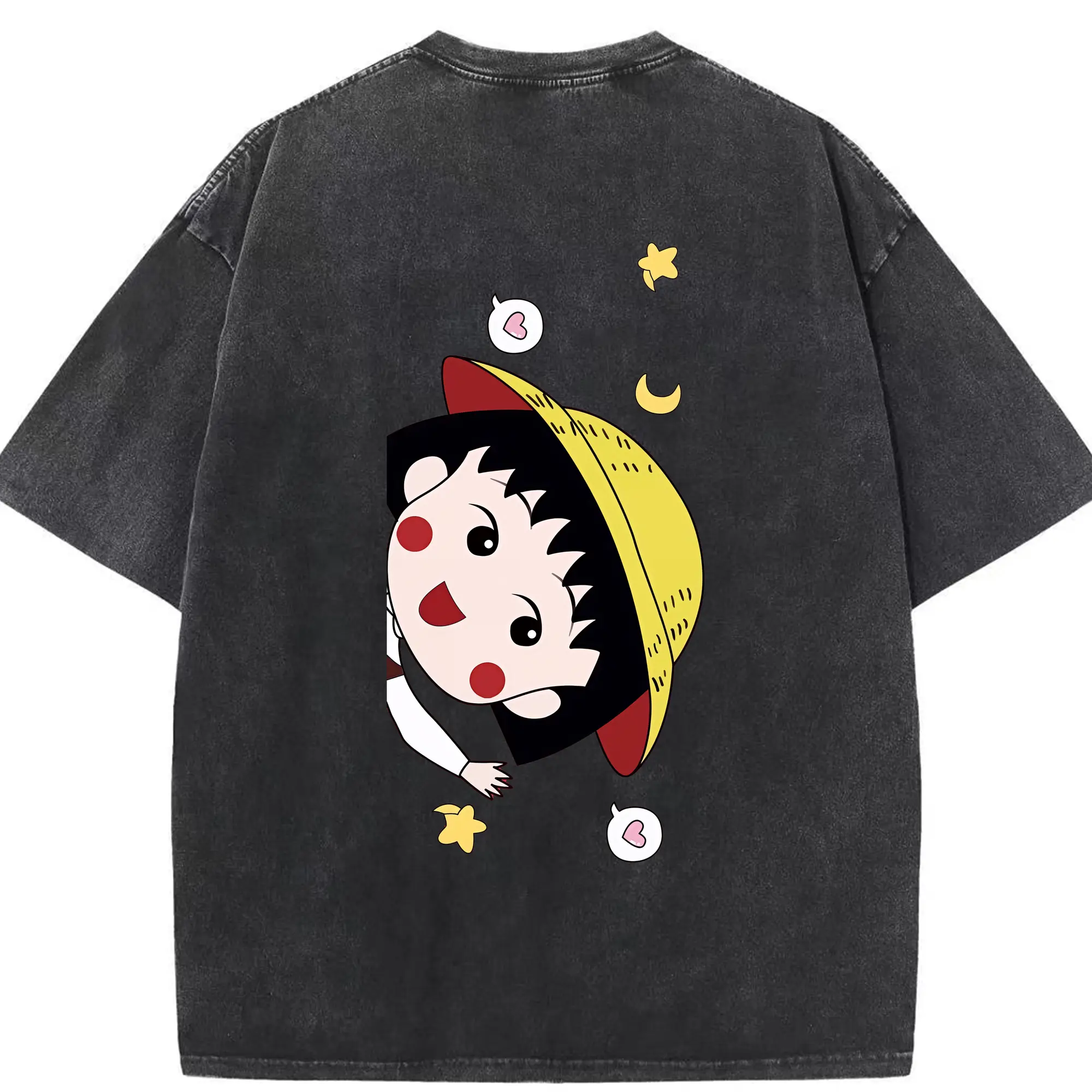 ちびまる子ちゃん グッズ さくら ももこ - 綿100％ ヴィンテージ風 半袖Tシャツ ・ 背面プリント ・ 柔らか肌触り ・ 通気性 快適 ・ スポーツ カジュアル 外出用