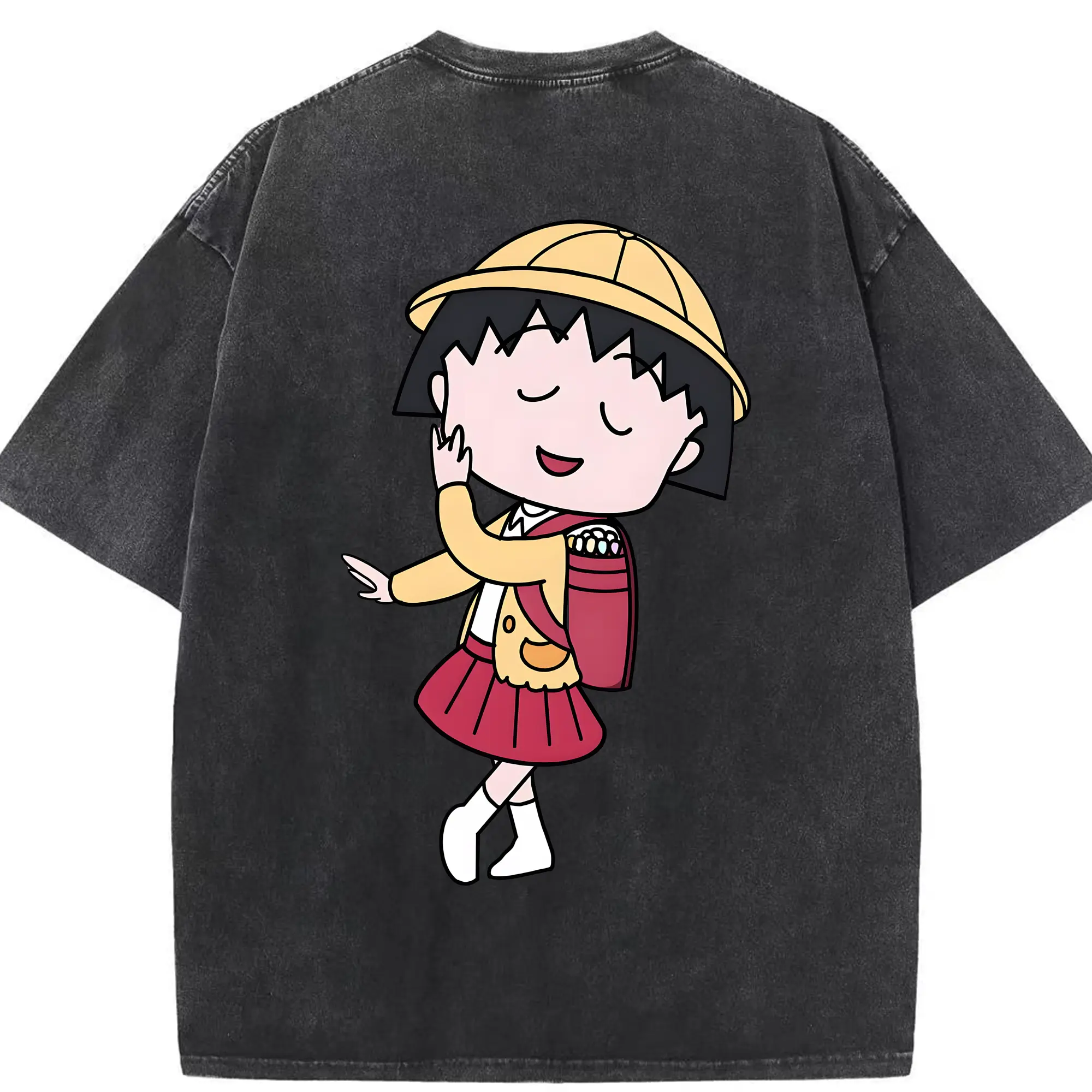 ちびまる子ちゃん グッズ さくら ももこ - 綿100％ ヴィンテージ風 半袖Tシャツ ・ 背面プリント ・ 柔らか肌触り ・ 通気性 快適 ・ スポーツ カジュアル 外出用