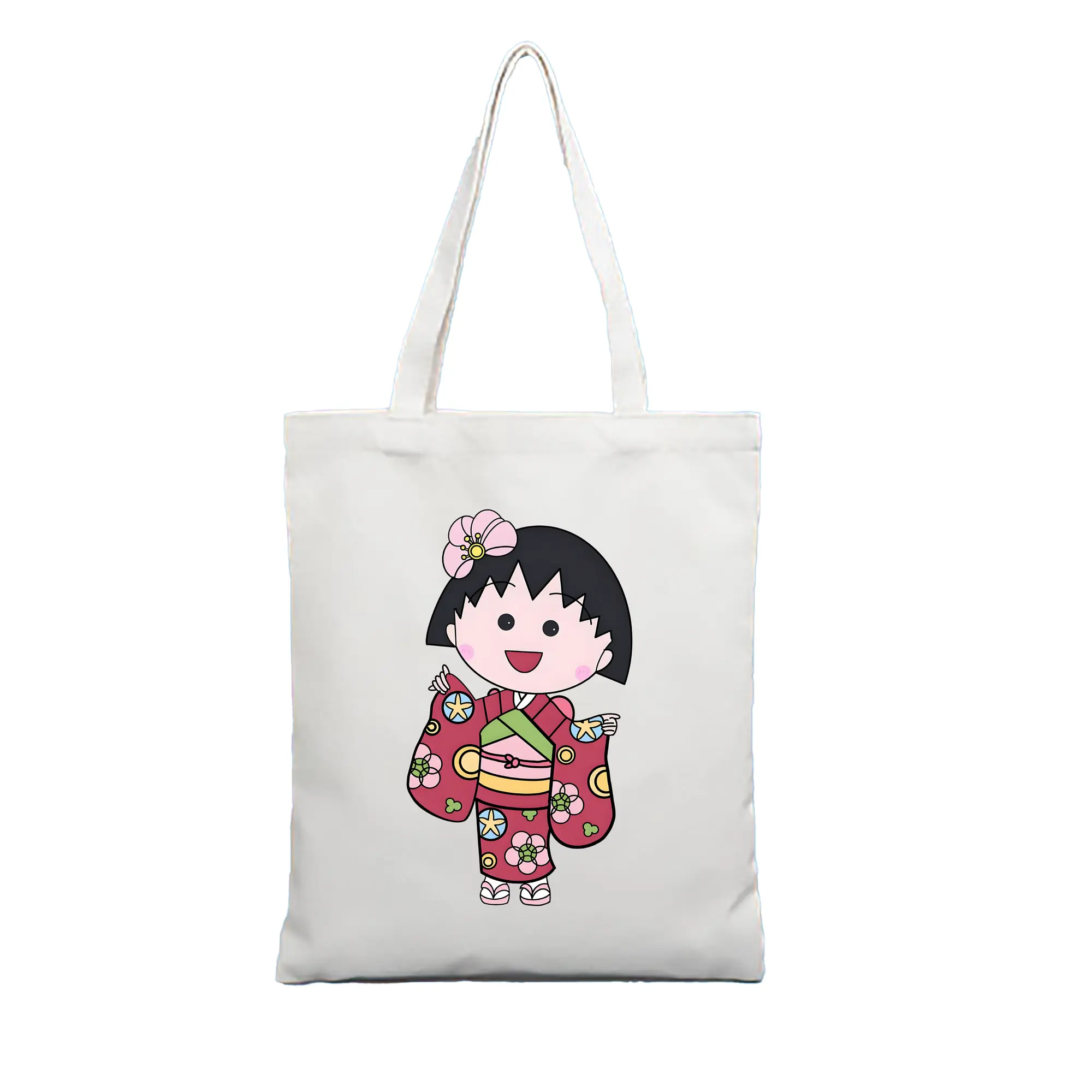 ちびまる子ちゃん グッズ さくら ももこ - 縦型キャンバス手提げバッグ（トートバッグ） ・ キャンバス素材 ・ ショッピング用 ・ 軽量 丈夫 お手入れ簡単