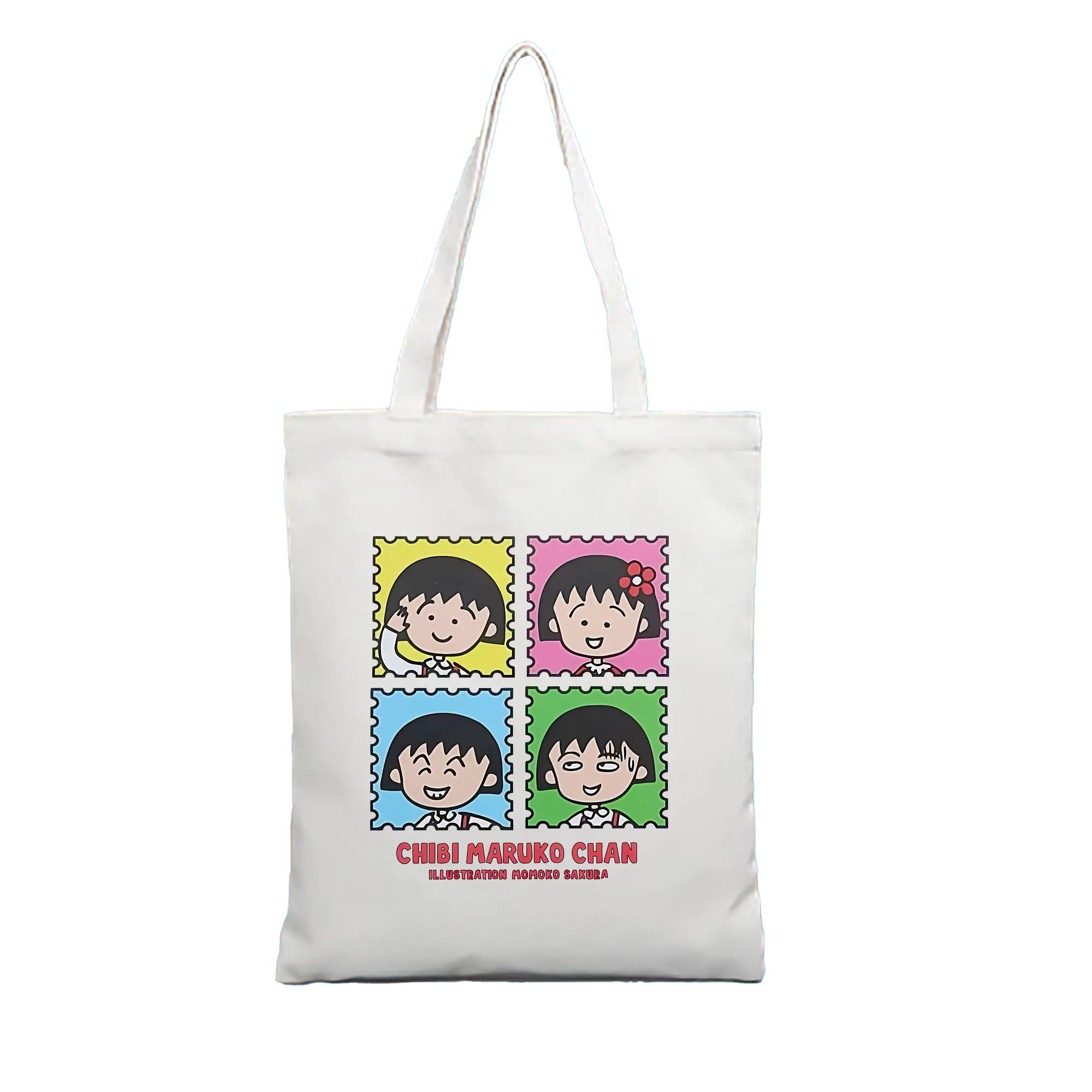 ちびまる子ちゃん グッズ さくら ももこ - 縦型キャンバス手提げバッグ（トートバッグ） ・ キャンバス素材 ・ ショッピング用 ・ 軽量 丈夫 お手入れ簡単