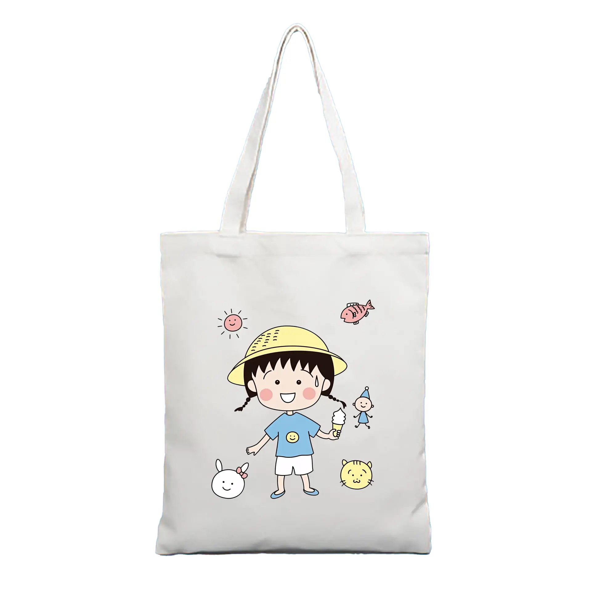 ちびまる子ちゃん グッズ さくら ももこ - 縦型キャンバス手提げバッグ（トートバッグ） ・ キャンバス素材 ・ ショッピング用 ・ 軽量 丈夫 お手入れ簡単