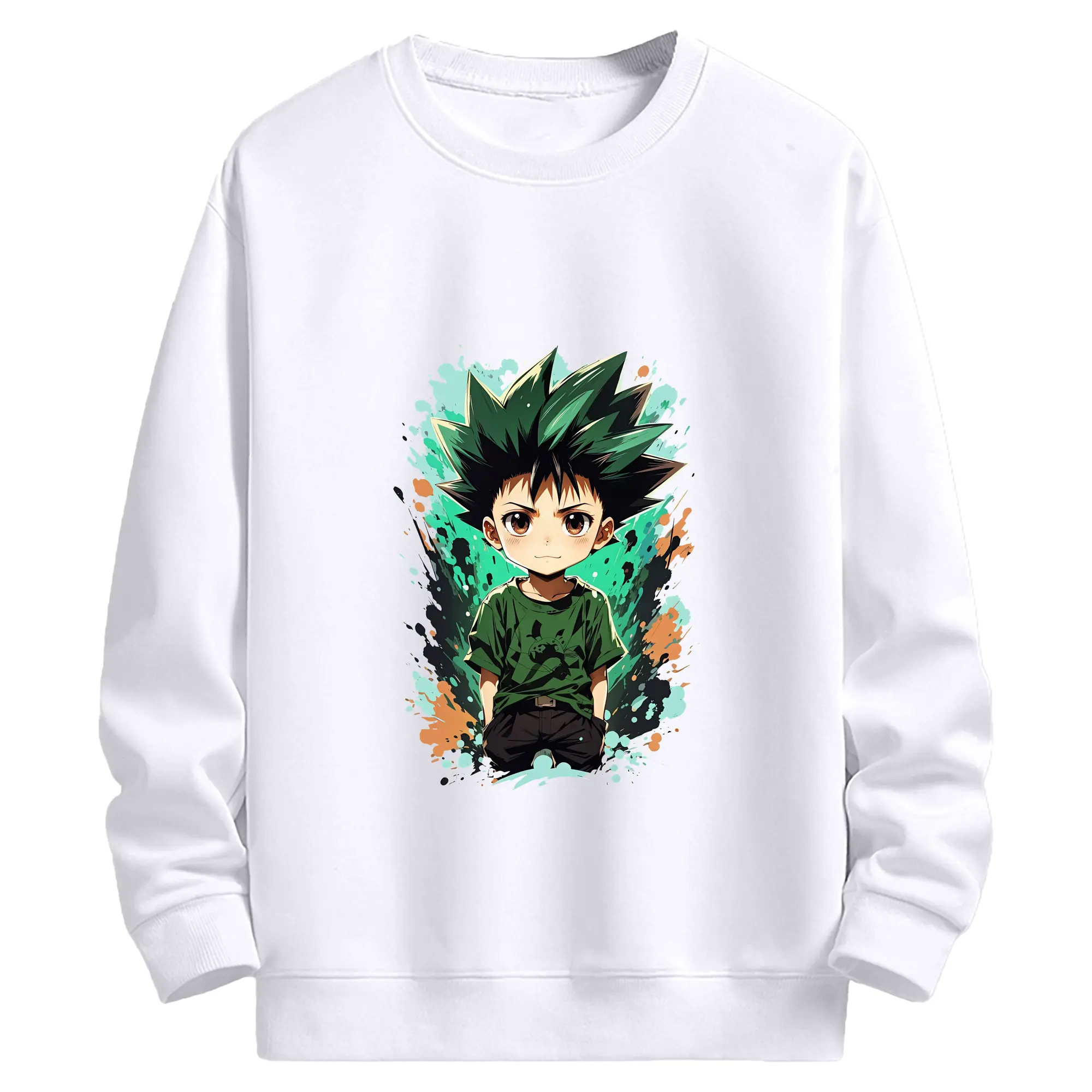 ハンター×ハンター グッズ ゴン＝フリークス - 高品質 クルーネック スウェット ・ コットン59％ ポリエステル41％ ・ ユニセックス 長袖 トレーナー ・ カジュアル デイリー スポーツ 散歩用