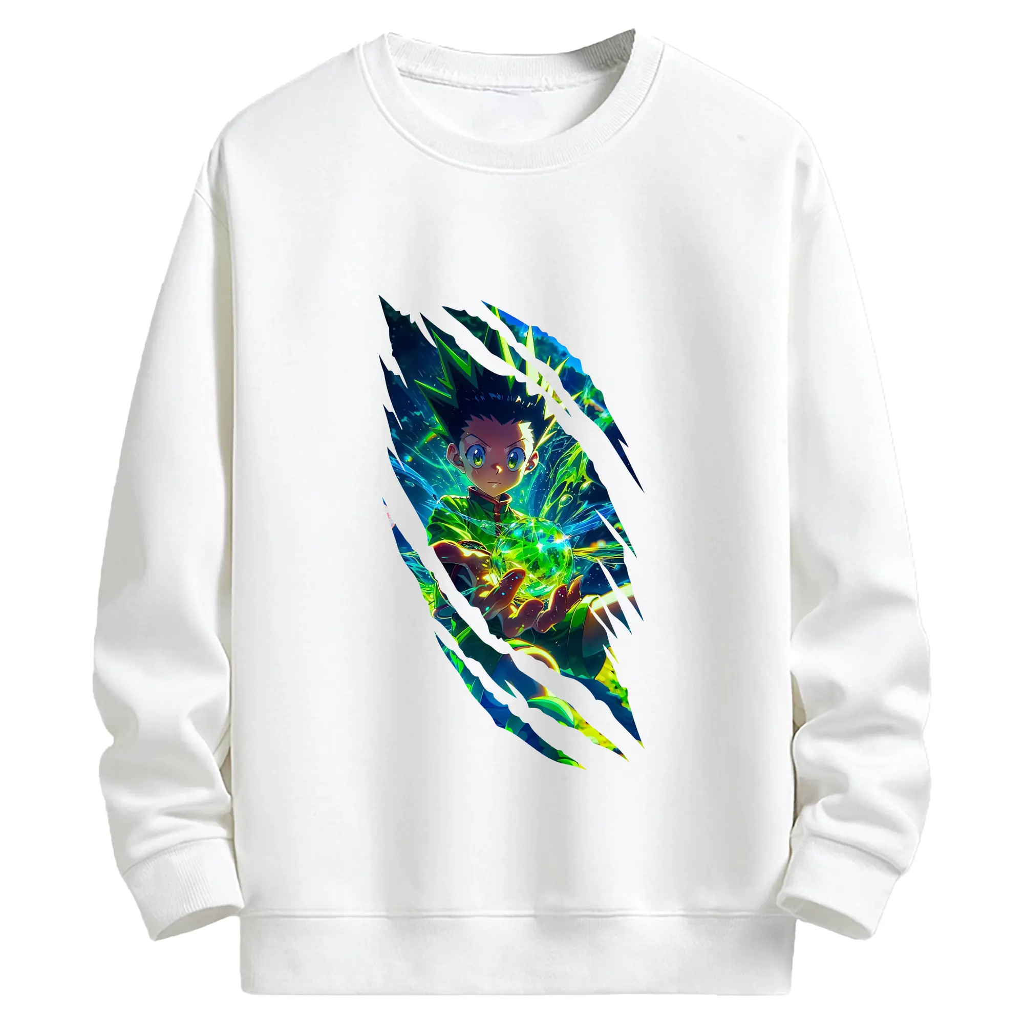 ハンター×ハンター グッズ ゴン＝フリークス - キッズ クルーネックスウェットシャツ ・ フロントプリント ・ 綿80％ ポリエステル20％ ・ 快適 通学 スポーツ 日常使い お散歩用