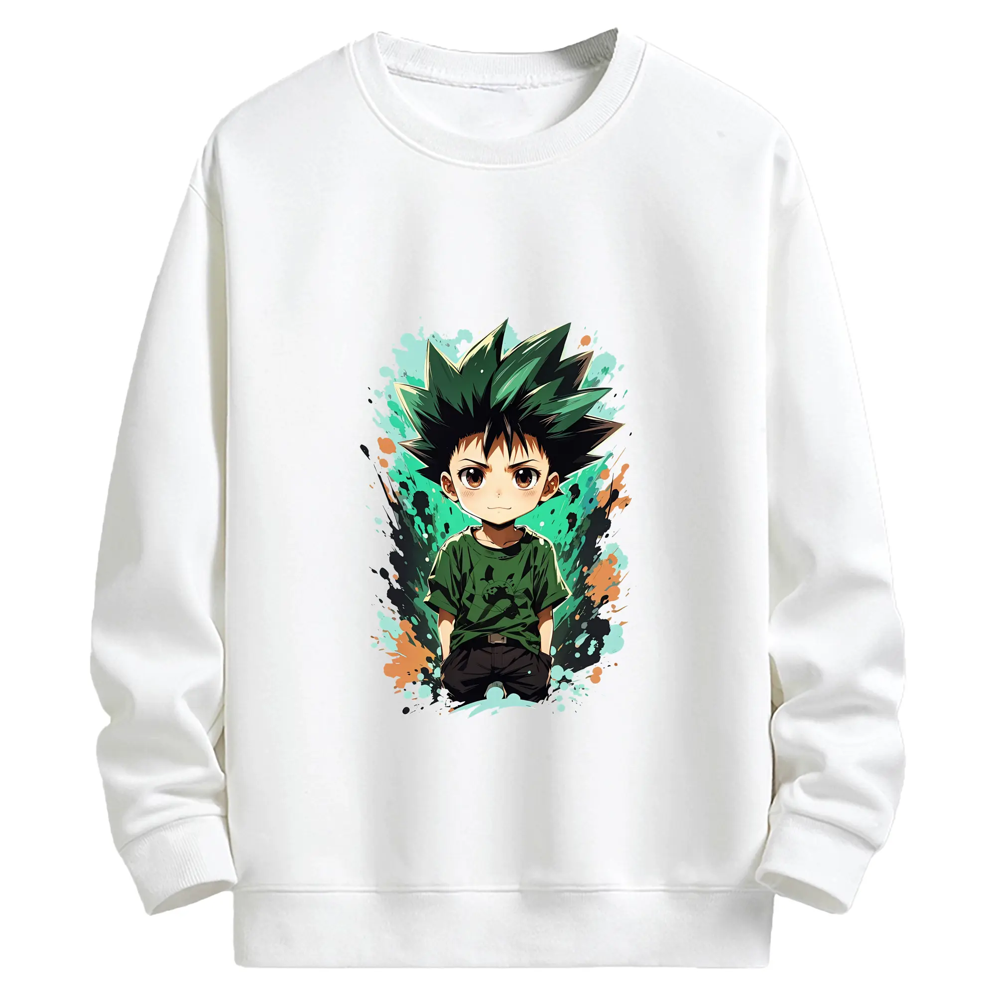 ハンター×ハンター グッズ ゴン＝フリークス - キッズ クルーネックスウェットシャツ ・ フロントプリント ・ 綿80％ ポリエステル20％ ・ 快適 通学 スポーツ 日常使い お散歩用