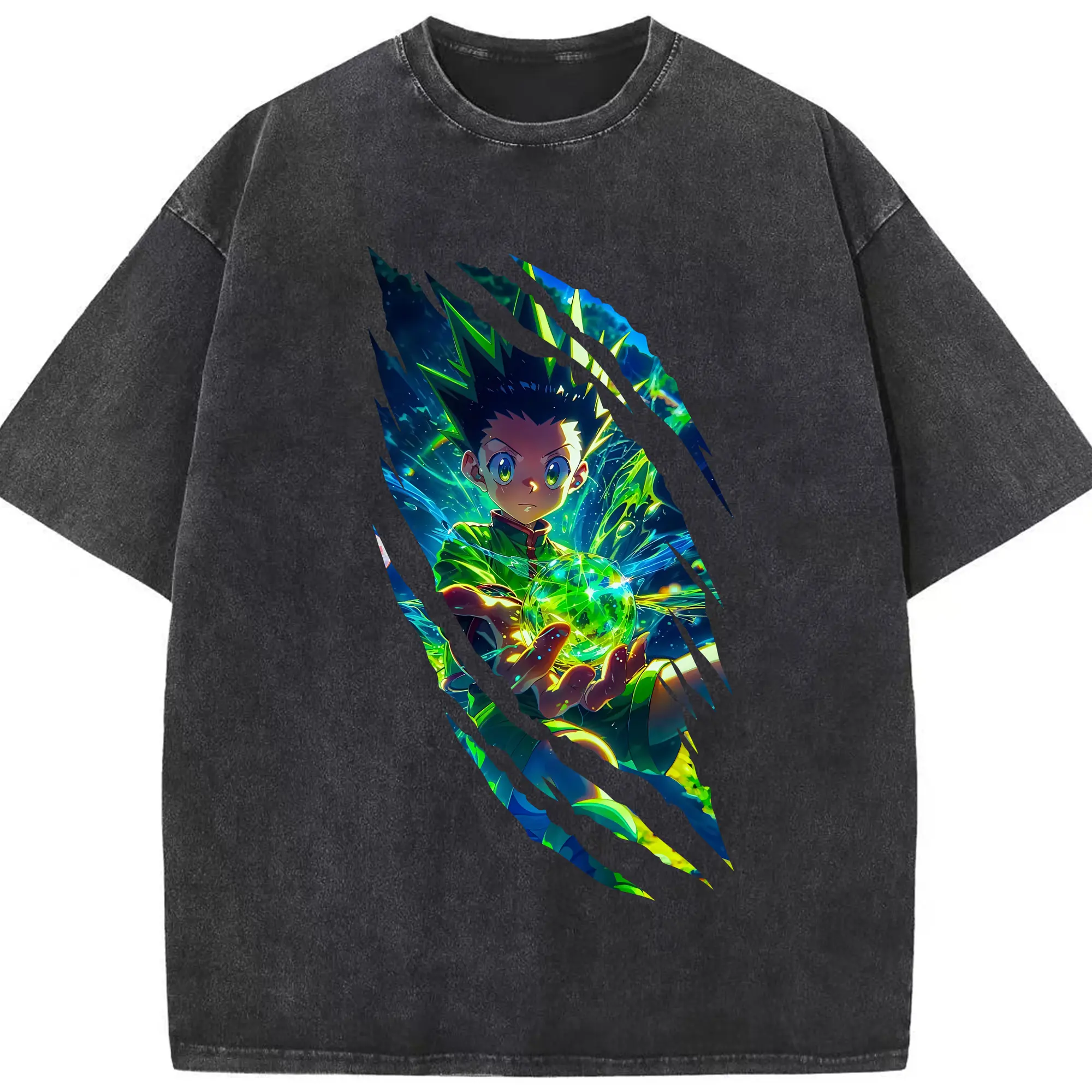 ハンター×ハンター グッズ ゴン＝フリークス - 綿100％ ヴィンテージ風 半袖Tシャツ ・ フロントプリント ・ 柔らか肌触り ・ 通気性 快適 ・ スポーツ カジュアル 外出用