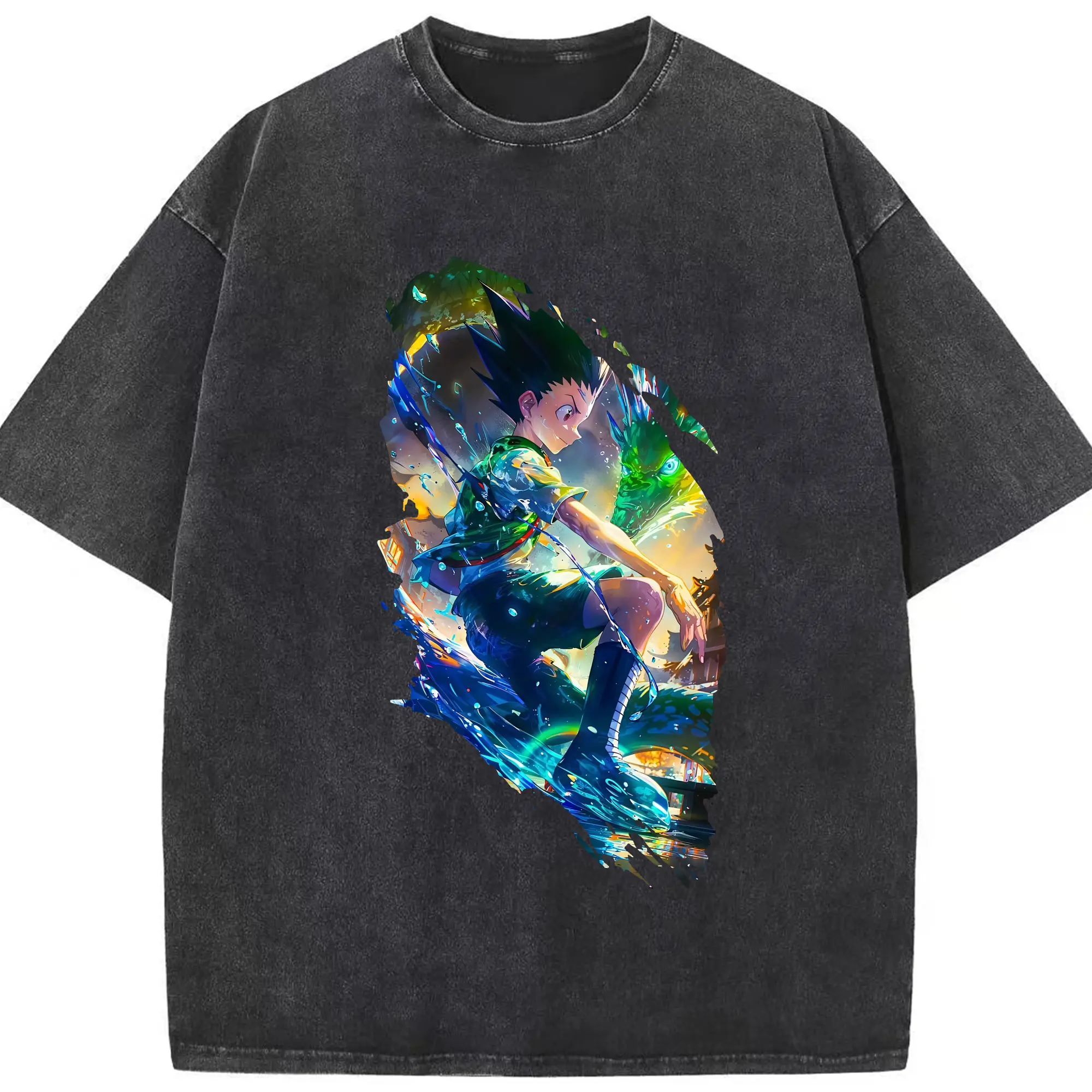 ハンター×ハンター グッズ ゴン＝フリークス - 綿100％ ヴィンテージ風 半袖Tシャツ ・ フロントプリント ・ 柔らか肌触り ・ 通気性 快適 ・ スポーツ カジュアル 外出用