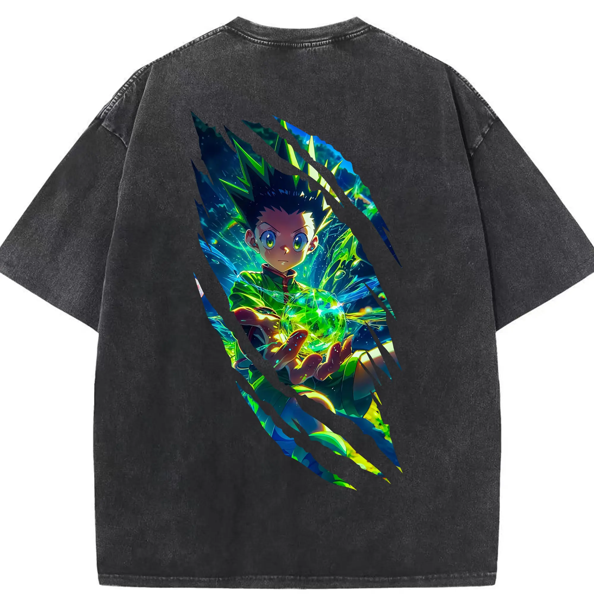 ハンター×ハンター グッズ ゴン＝フリークス - 綿100％ ヴィンテージ風 半袖Tシャツ ・ 背面プリント ・ 柔らか肌触り ・ 通気性 快適 ・ スポーツ カジュアル 外出用