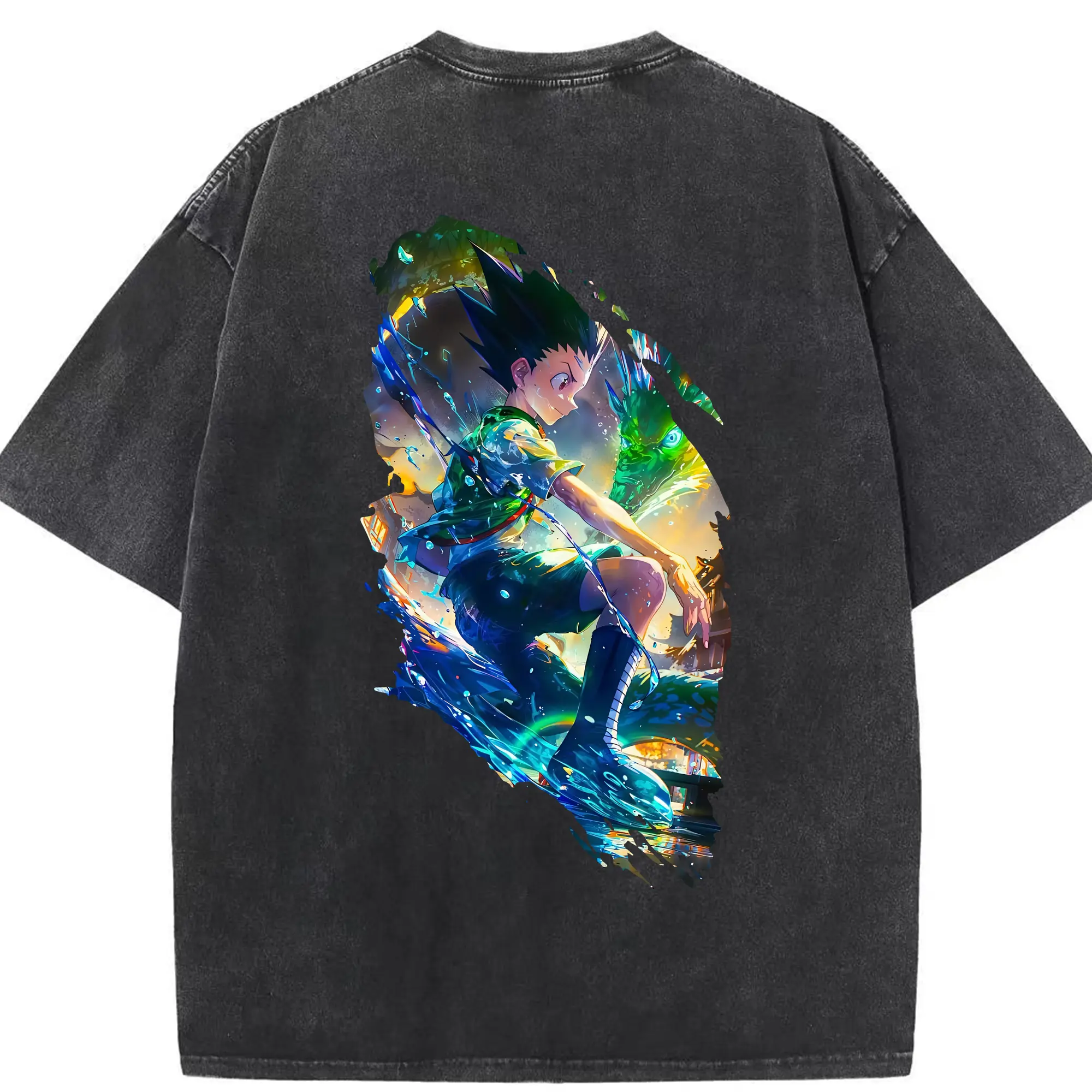 ハンター×ハンター グッズ ゴン＝フリークス - 綿100％ ヴィンテージ風 半袖Tシャツ ・ 背面プリント ・ 柔らか肌触り ・ 通気性 快適 ・ スポーツ カジュアル 外出用