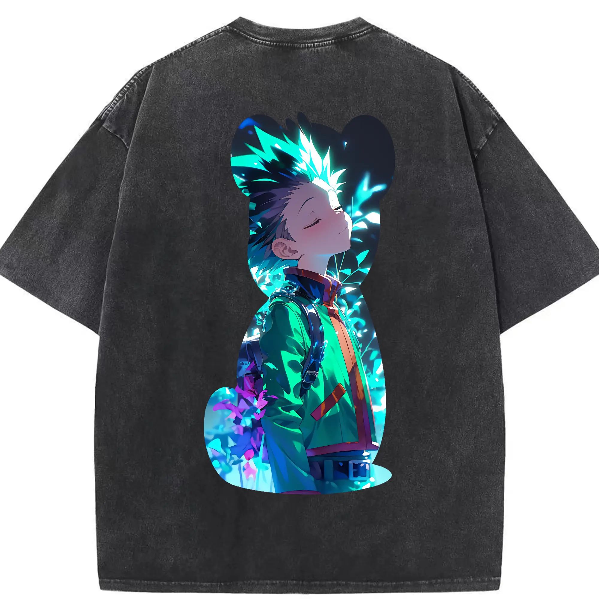 ハンター×ハンター グッズ ゴン＝フリークス - 綿100％ ヴィンテージ風 半袖Tシャツ ・ 背面プリント ・ 柔らか肌触り ・ 通気性 快適 ・ スポーツ カジュアル 外出用