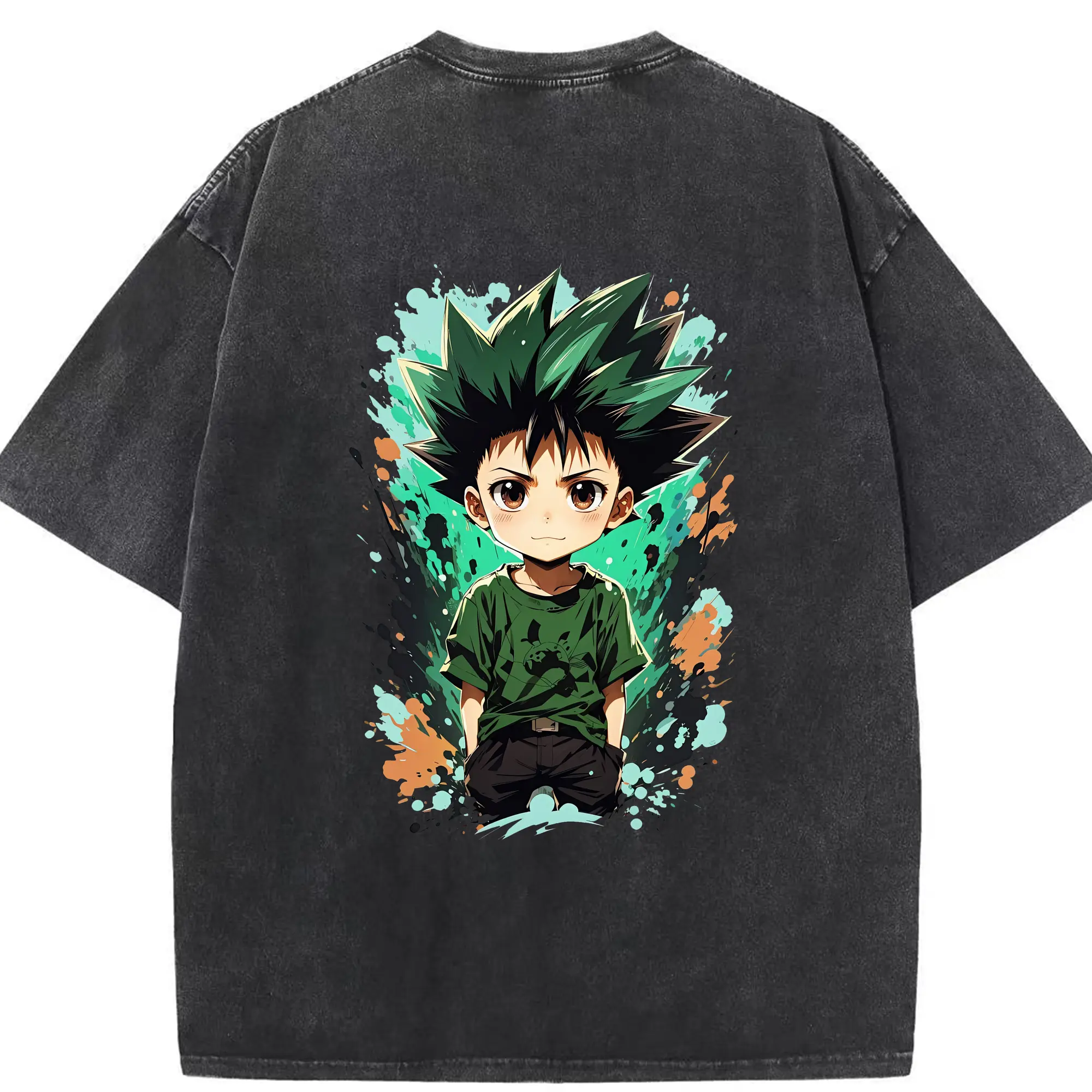 ハンター×ハンター グッズ ゴン＝フリークス - 綿100％ ヴィンテージ風 半袖Tシャツ ・ 背面プリント ・ 柔らか肌触り ・ 通気性 快適 ・ スポーツ カジュアル 外出用