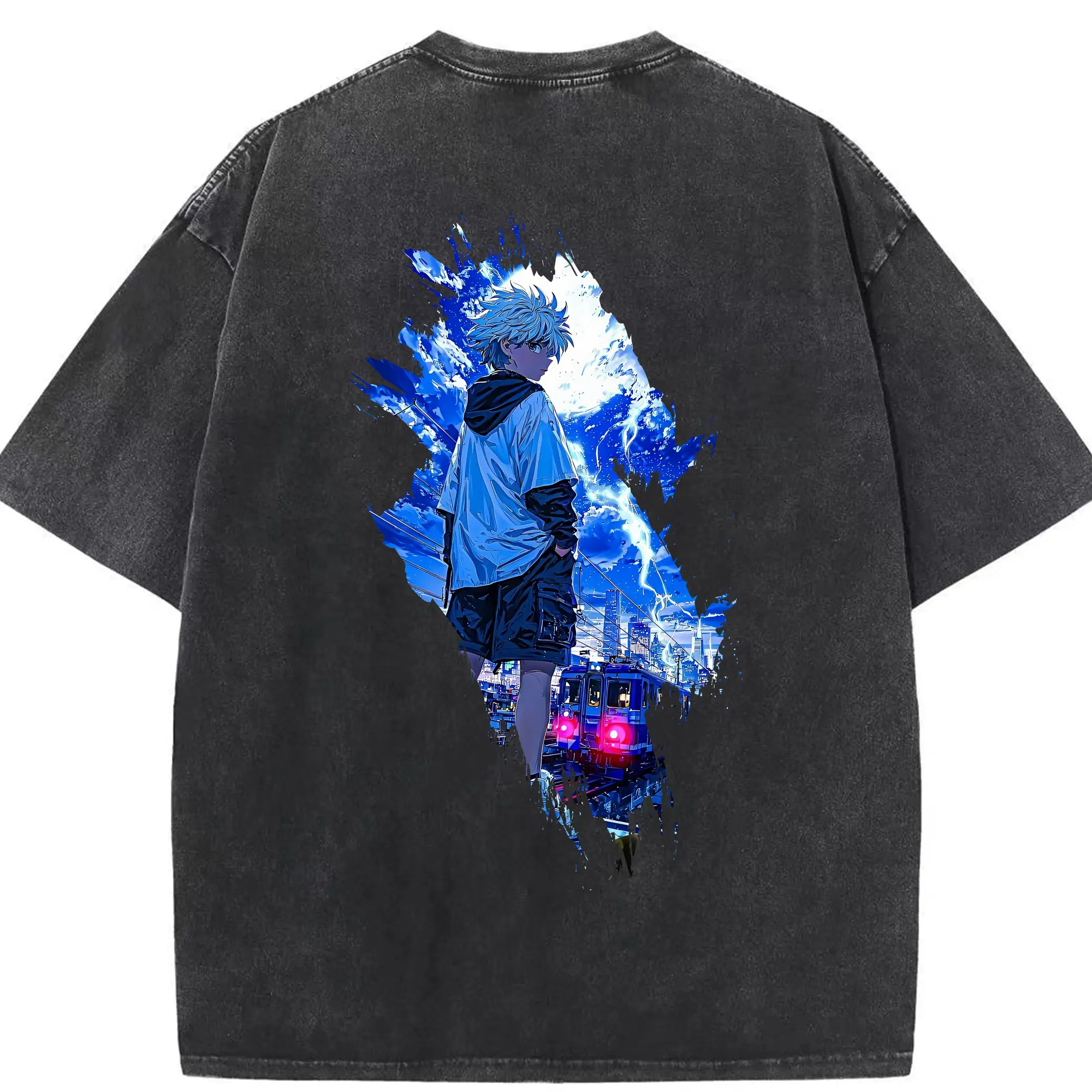 ハンター×ハンター グッズ ゴン＝フリークス - 綿100％ ヴィンテージ風 半袖Tシャツ ・ 背面プリント ・ 柔らか肌触り ・ 通気性 快適 ・ スポーツ カジュアル 外出用