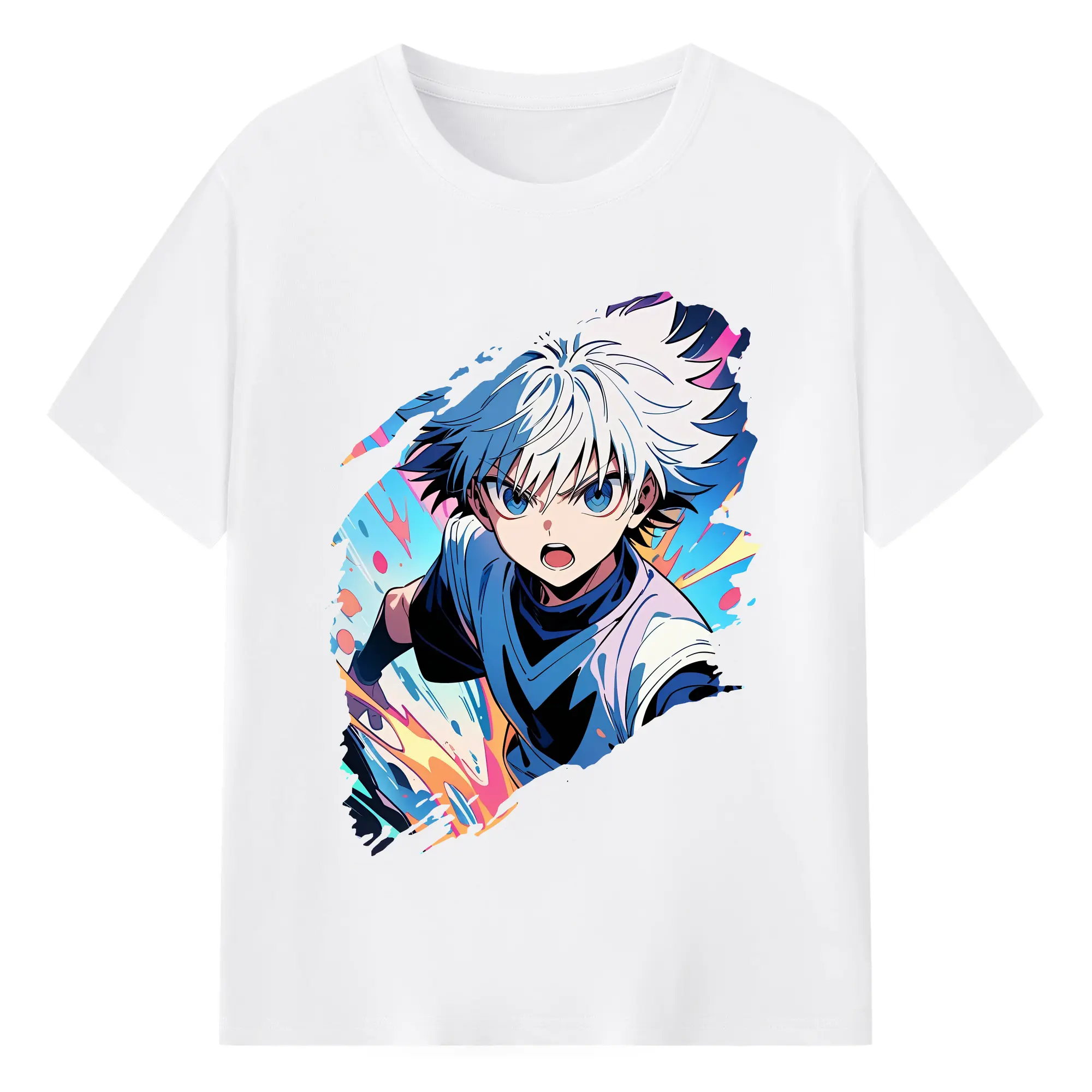 ハンター×ハンター グッズ キルア＝ゾルディック - 綿100％ 半袖Tシャツ ・ フロントプリント ・ 快適 通気性 ・ 日常使い 散歩 スポーツ用