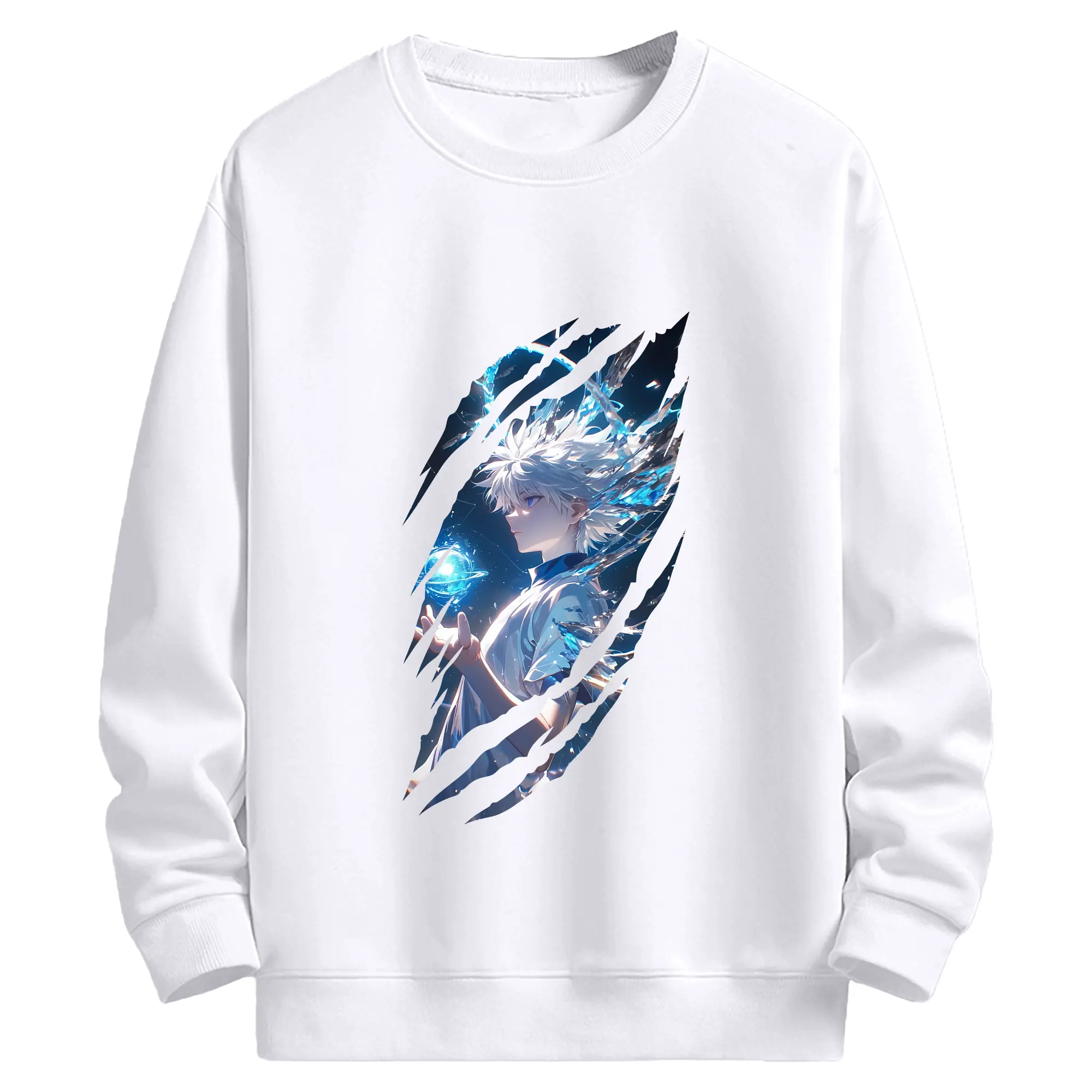 ハンター×ハンター グッズ キルア＝ゾルディック - 高品質 クルーネック スウェット ・ コットン59％ ポリエステル41％ ・ ユニセックス 長袖 トレーナー ・ カジュアル デイリー スポーツ 散歩用