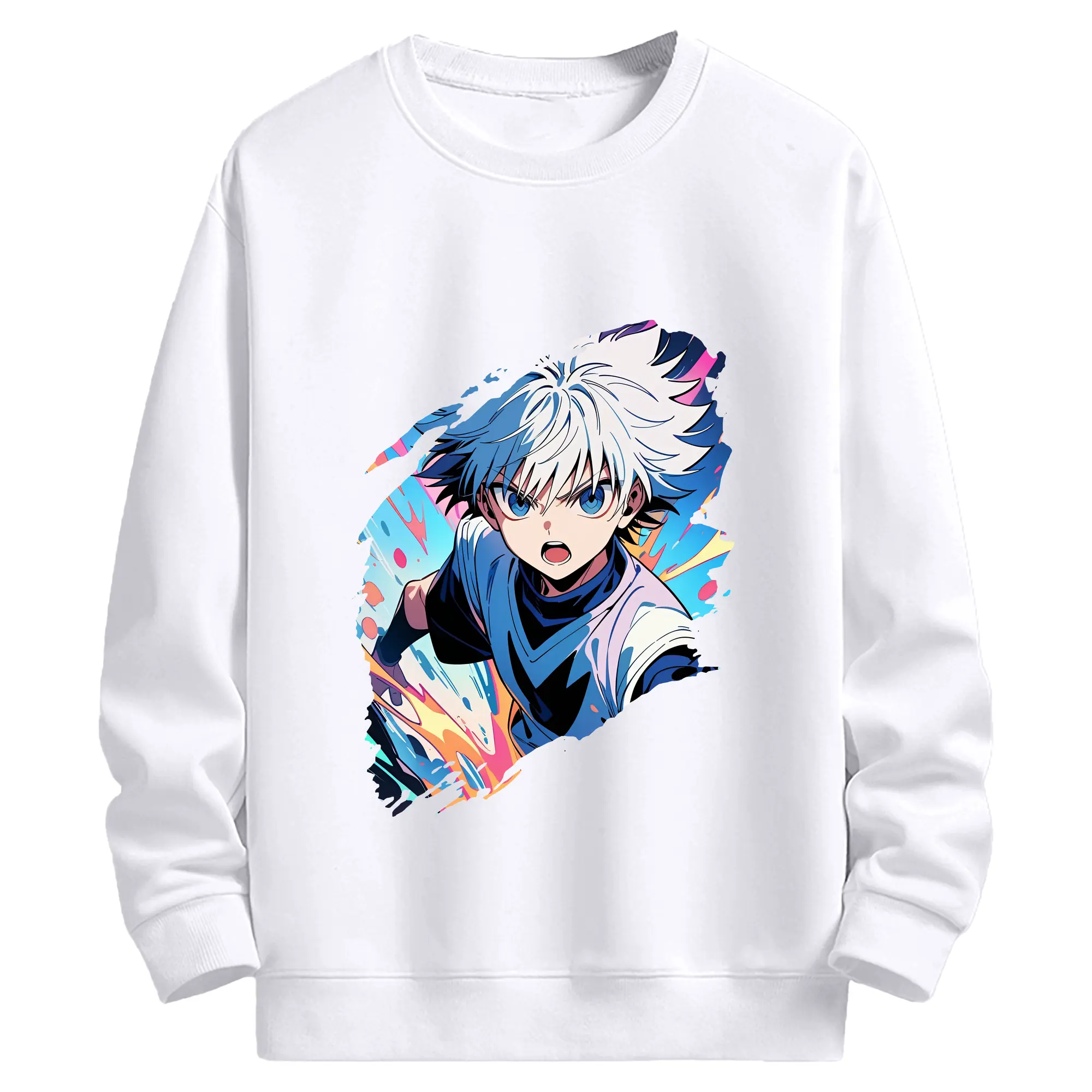 ハンター×ハンター グッズ キルア＝ゾルディック - 高品質 クルーネック スウェット ・ コットン59％ ポリエステル41％ ・ ユニセックス 長袖 トレーナー ・ カジュアル デイリー スポーツ 散歩用