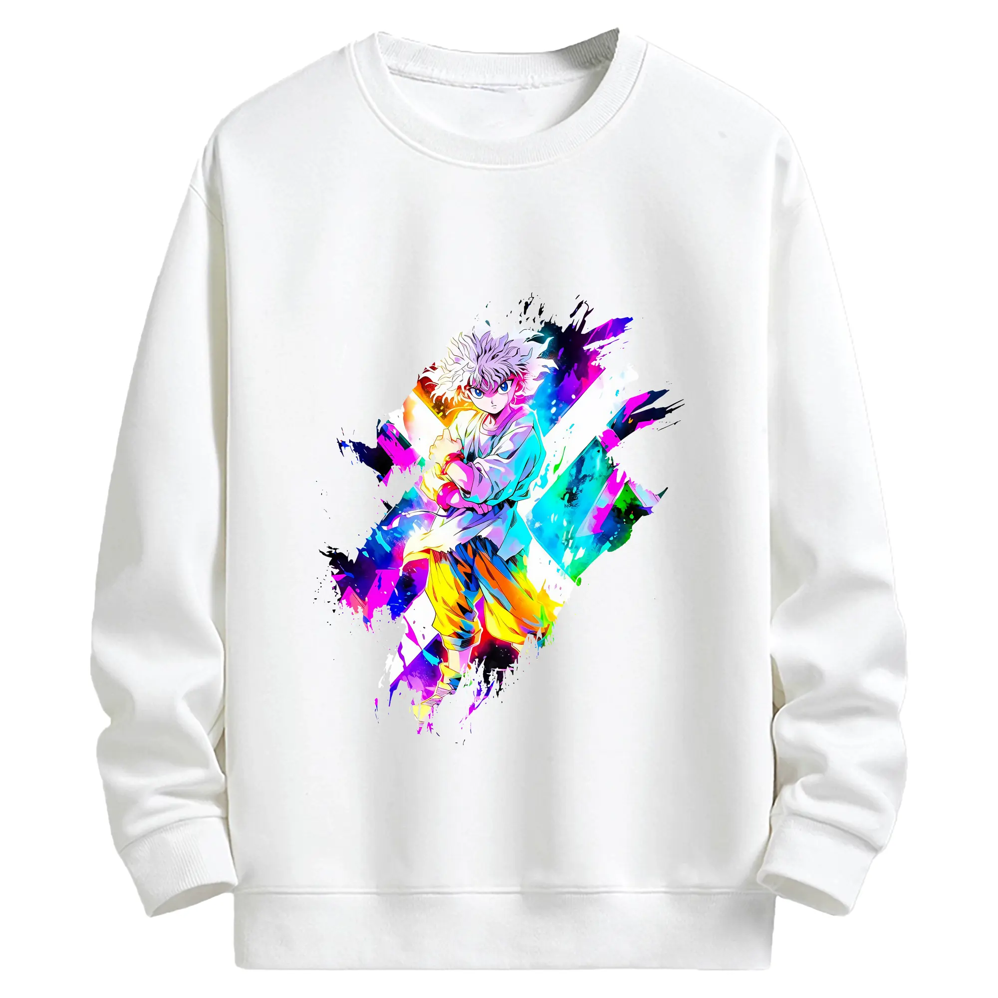 ハンター×ハンター グッズ キルア＝ゾルディック - キッズ クルーネックスウェットシャツ ・ フロントプリント ・ 綿80％ ポリエステル20％ ・ 快適 通学 スポーツ 日常使い お散歩用