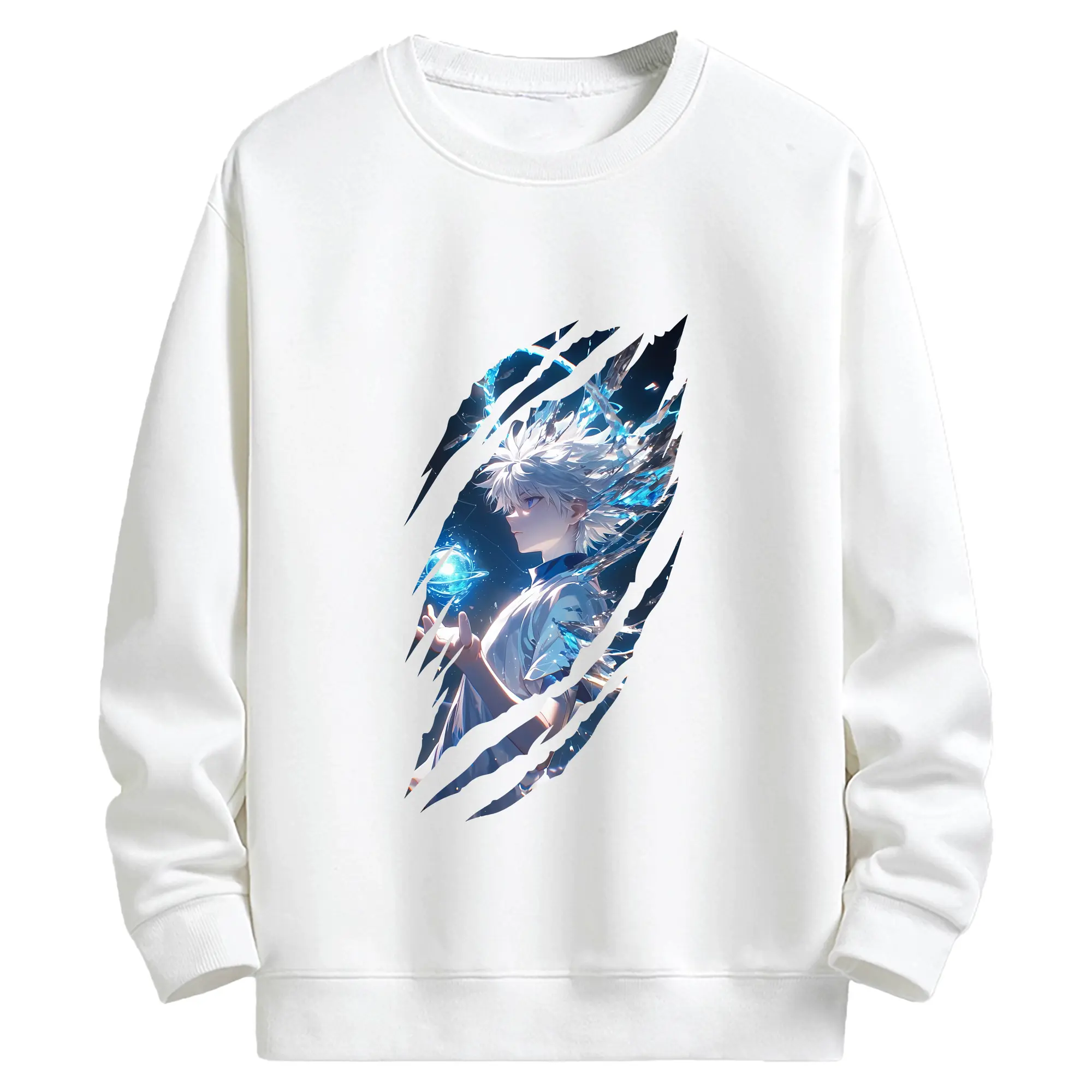 ハンター×ハンター グッズ キルア＝ゾルディック - キッズ クルーネックスウェットシャツ ・ フロントプリント ・ 綿80％ ポリエステル20％ ・ 快適 通学 スポーツ 日常使い お散歩用