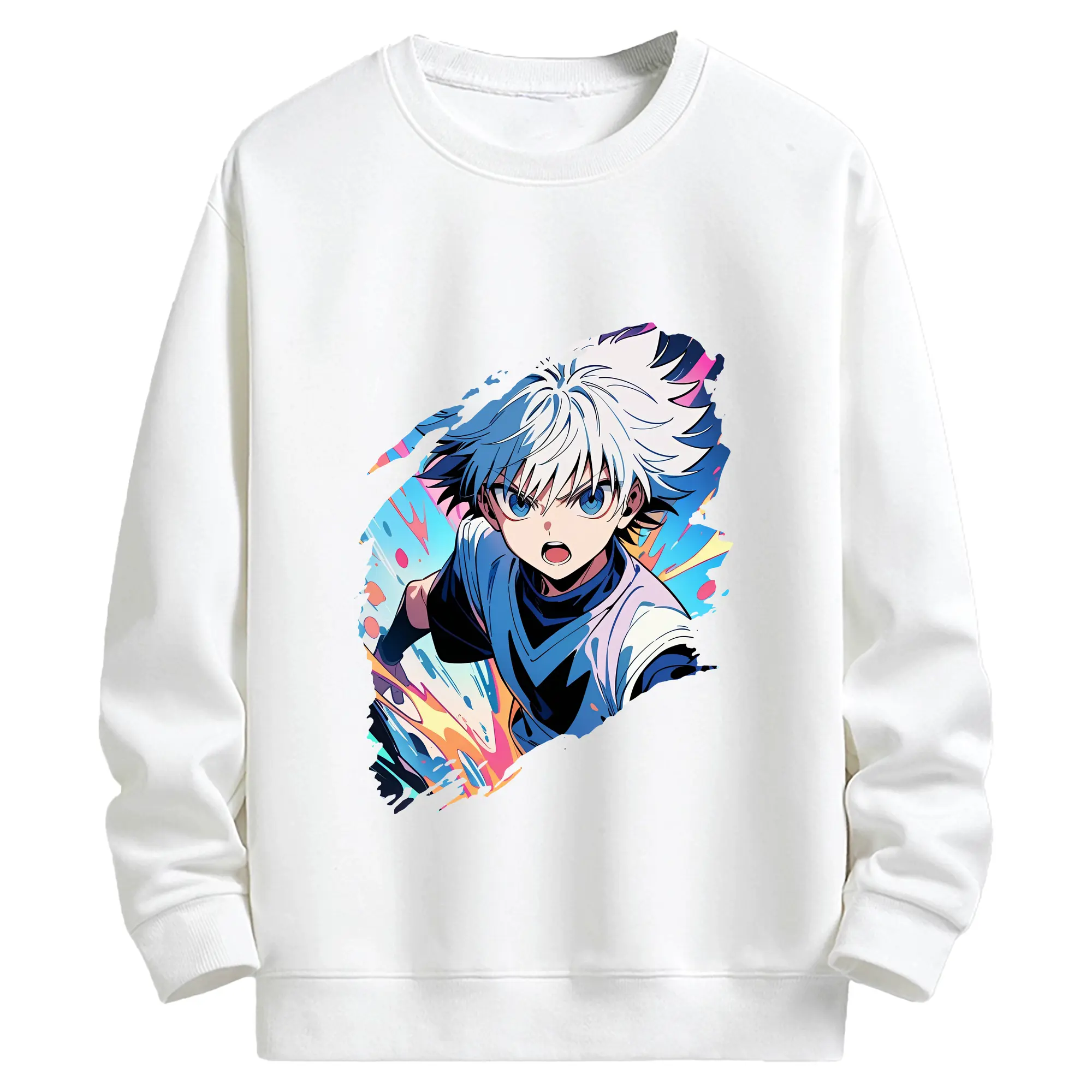 ハンター×ハンター グッズ キルア＝ゾルディック - キッズ クルーネックスウェットシャツ ・ フロントプリント ・ 綿80％ ポリエステル20％ ・ 快適 通学 スポーツ 日常使い お散歩用