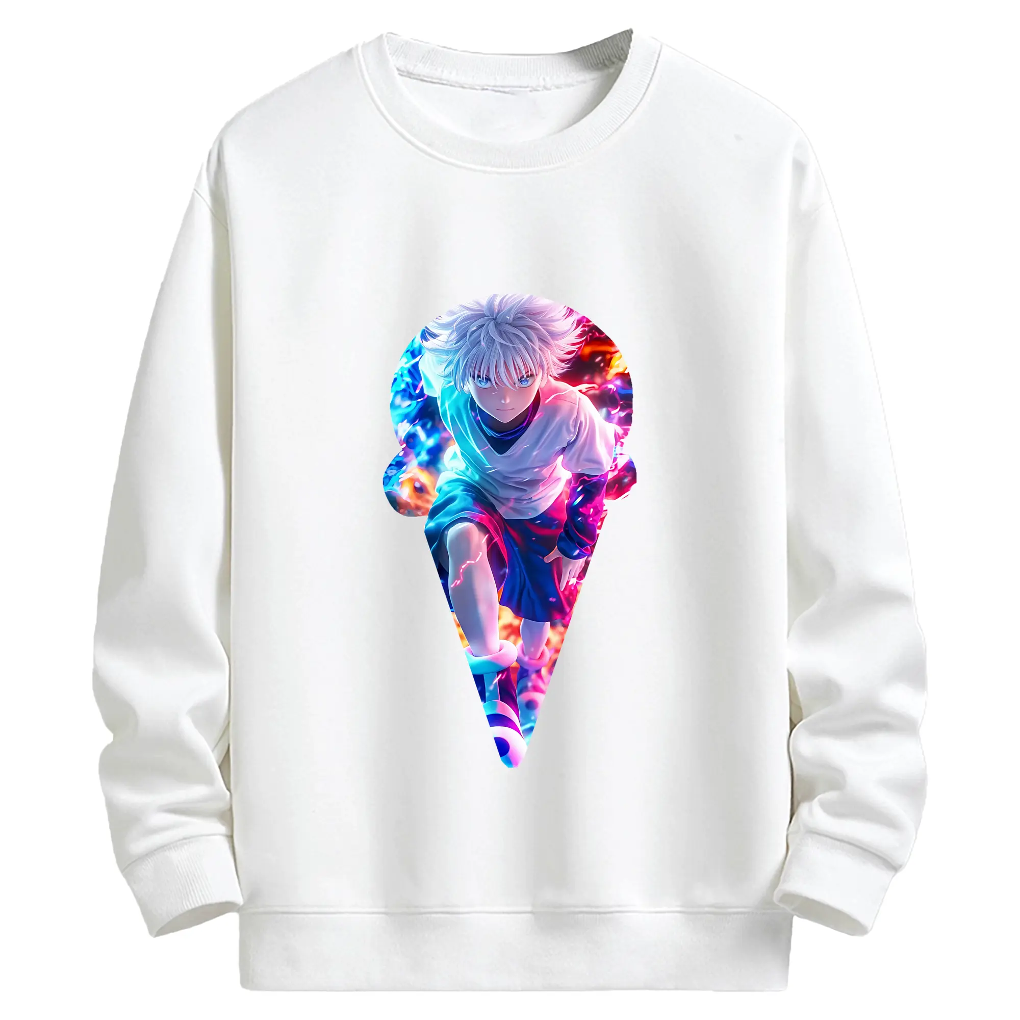 ハンター×ハンター グッズ キルア＝ゾルディック - キッズ クルーネックスウェットシャツ ・ フロントプリント ・ 綿80％ ポリエステル20％ ・ 快適 通学 スポーツ 日常使い お散歩用