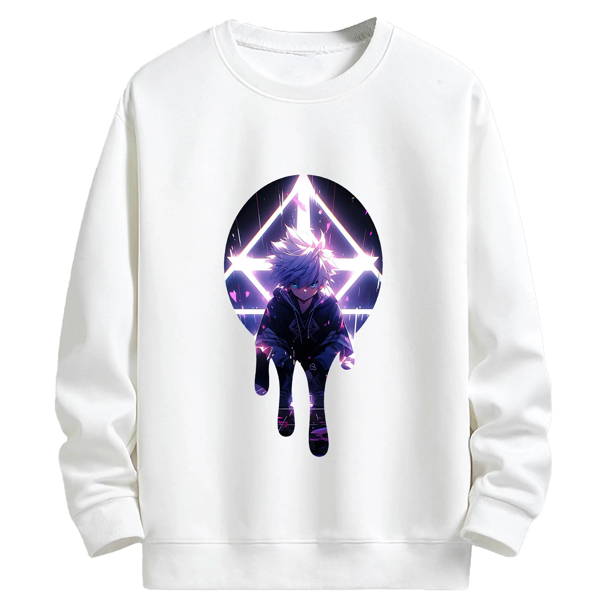 ハンター×ハンター グッズ キルア＝ゾルディック - キッズ クルーネックスウェットシャツ ・ フロントプリント ・ 綿80％ ポリエステル20％ ・ 快適 通学 スポーツ 日常使い お散歩用