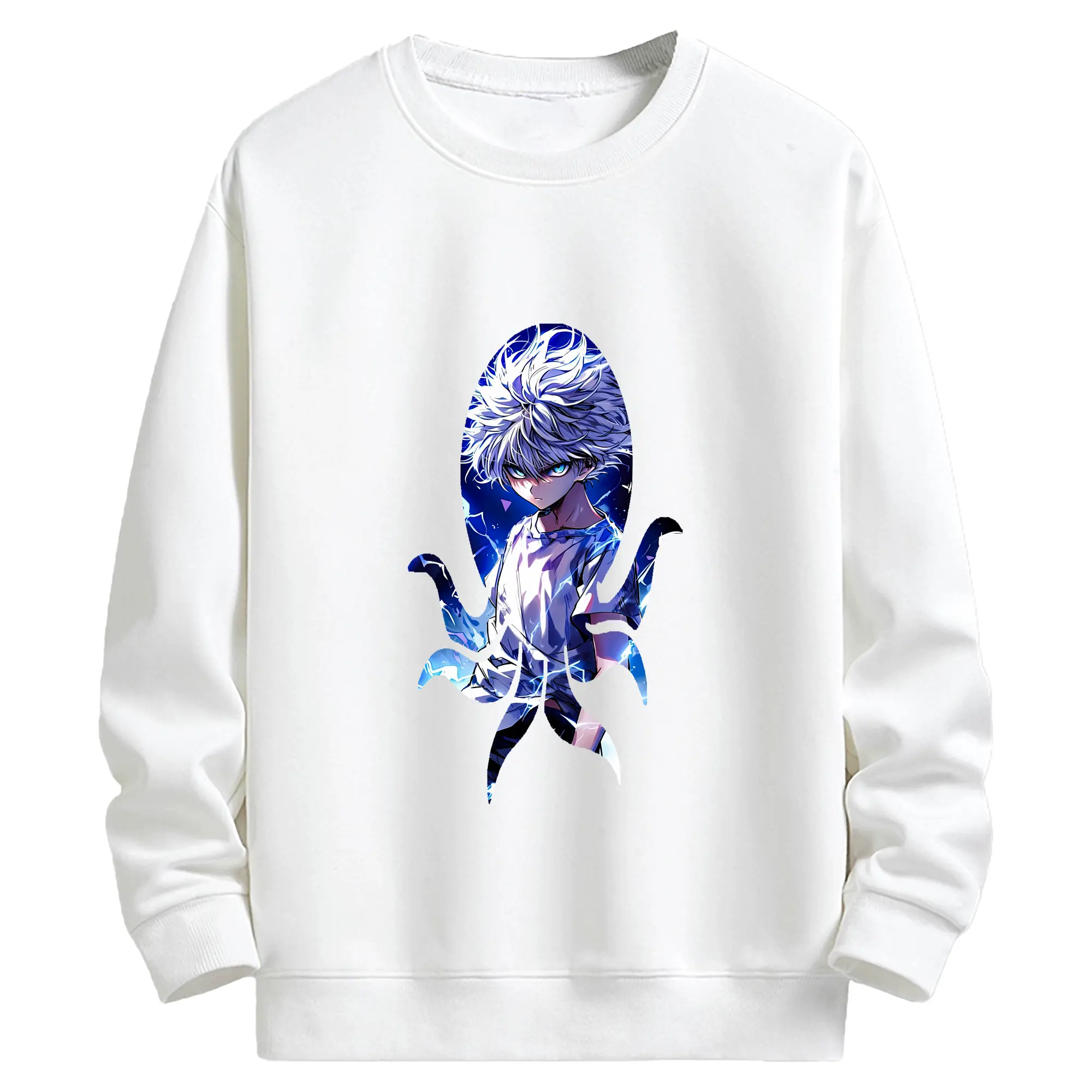 ハンター×ハンター グッズ キルア＝ゾルディック - キッズ クルーネックスウェットシャツ ・ フロントプリント ・ 綿80％ ポリエステル20％ ・ 快適 通学 スポーツ 日常使い お散歩用