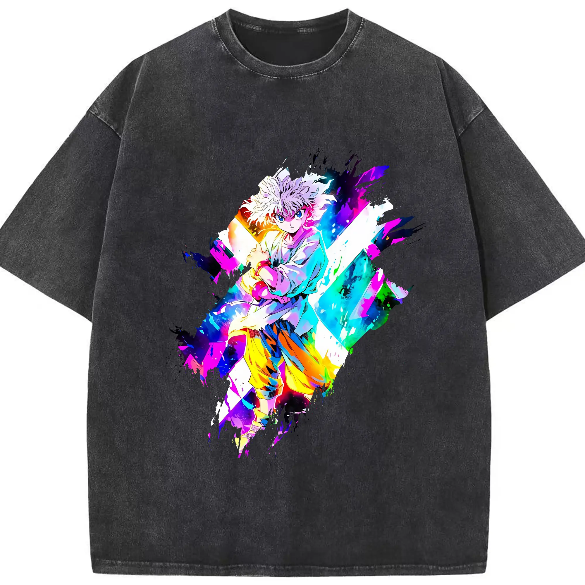 ハンター×ハンター グッズ キルア＝ゾルディック - 綿100％ ヴィンテージ風 半袖Tシャツ ・ フロントプリント ・ 柔らか肌触り ・ 通気性 快適 ・ スポーツ カジュアル 外出用