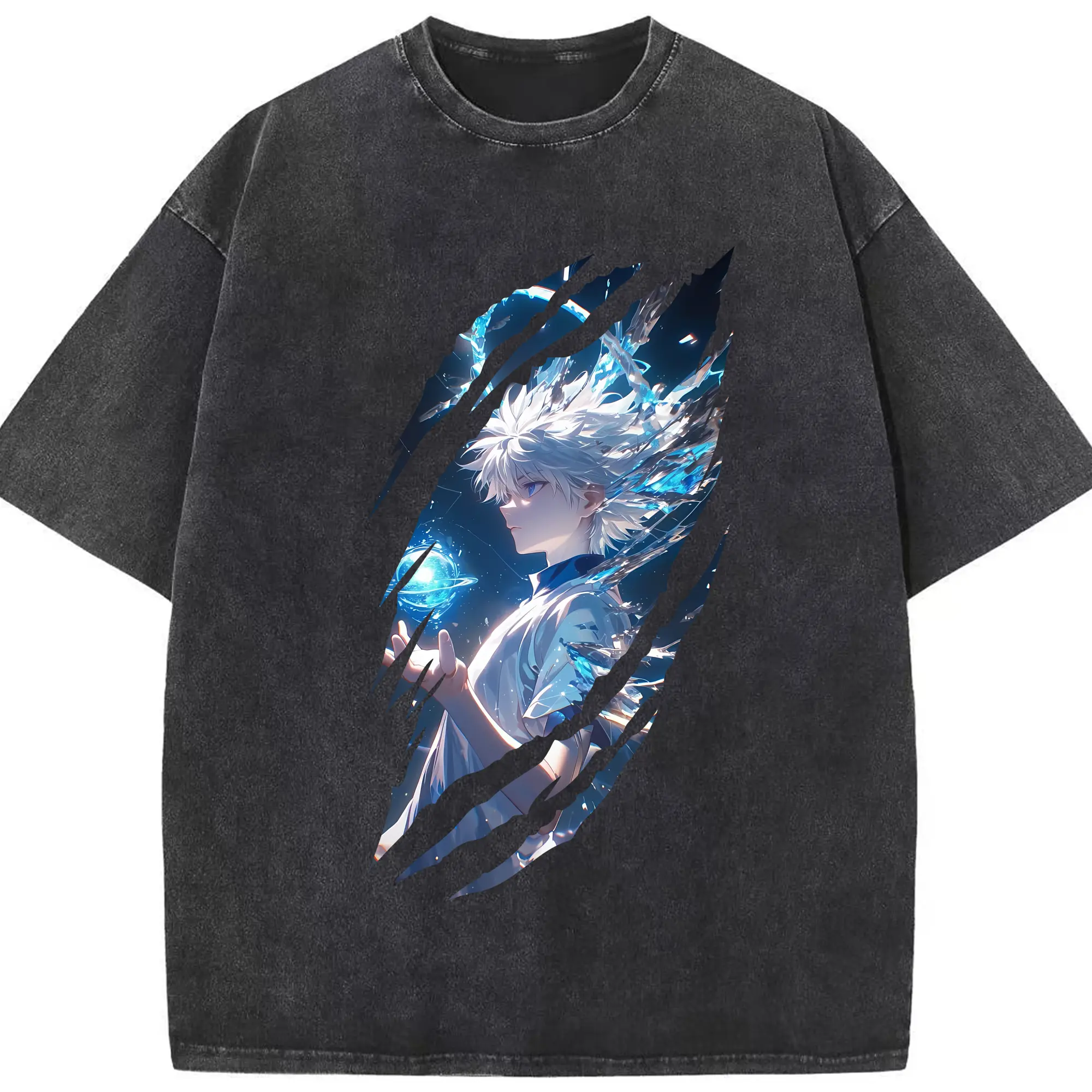 ハンター×ハンター グッズ キルア＝ゾルディック - 綿100％ ヴィンテージ風 半袖Tシャツ ・ フロントプリント ・ 柔らか肌触り ・ 通気性 快適 ・ スポーツ カジュアル 外出用