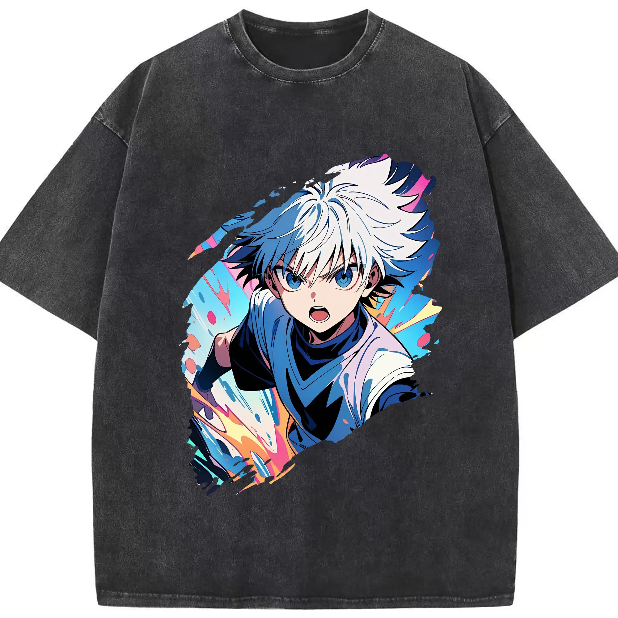 ハンター×ハンター グッズ キルア＝ゾルディック - 綿100％ ヴィンテージ風 半袖Tシャツ ・ フロントプリント ・ 柔らか肌触り ・ 通気性 快適 ・ スポーツ カジュアル 外出用