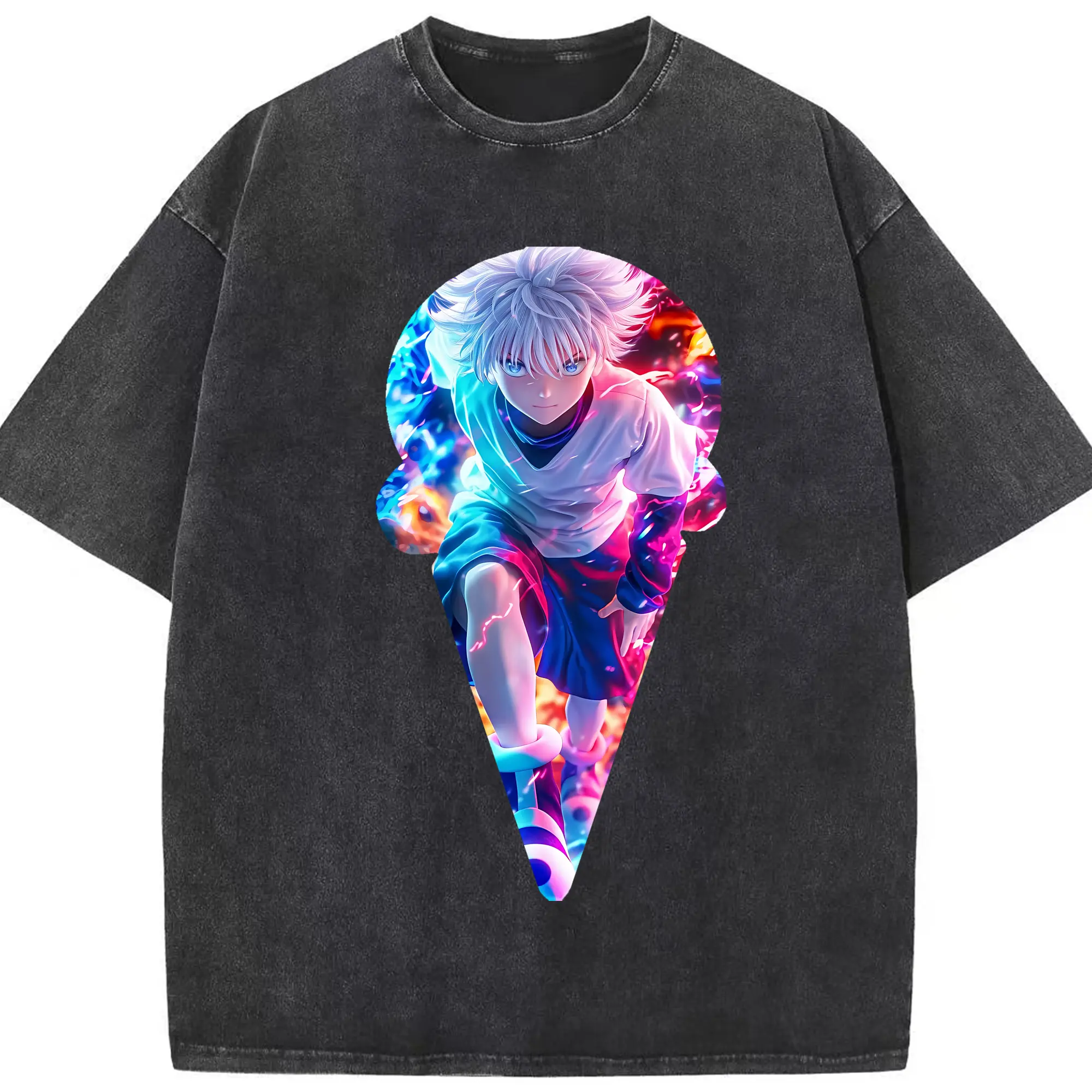 ハンター×ハンター グッズ キルア＝ゾルディック - 綿100％ ヴィンテージ風 半袖Tシャツ ・ フロントプリント ・ 柔らか肌触り ・ 通気性 快適 ・ スポーツ カジュアル 外出用