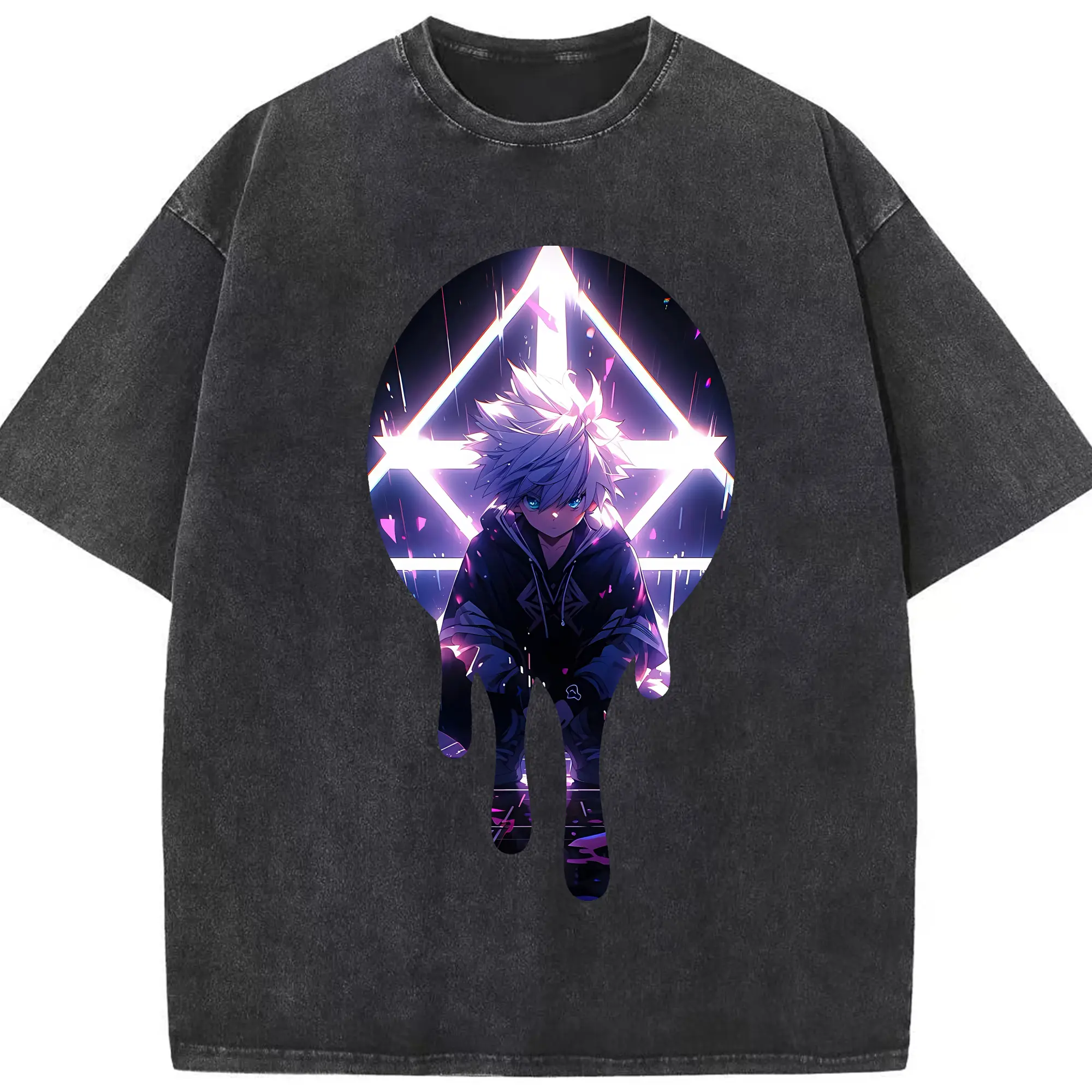 ハンター×ハンター グッズ キルア＝ゾルディック - 綿100％ ヴィンテージ風 半袖Tシャツ ・ フロントプリント ・ 柔らか肌触り ・ 通気性 快適 ・ スポーツ カジュアル 外出用